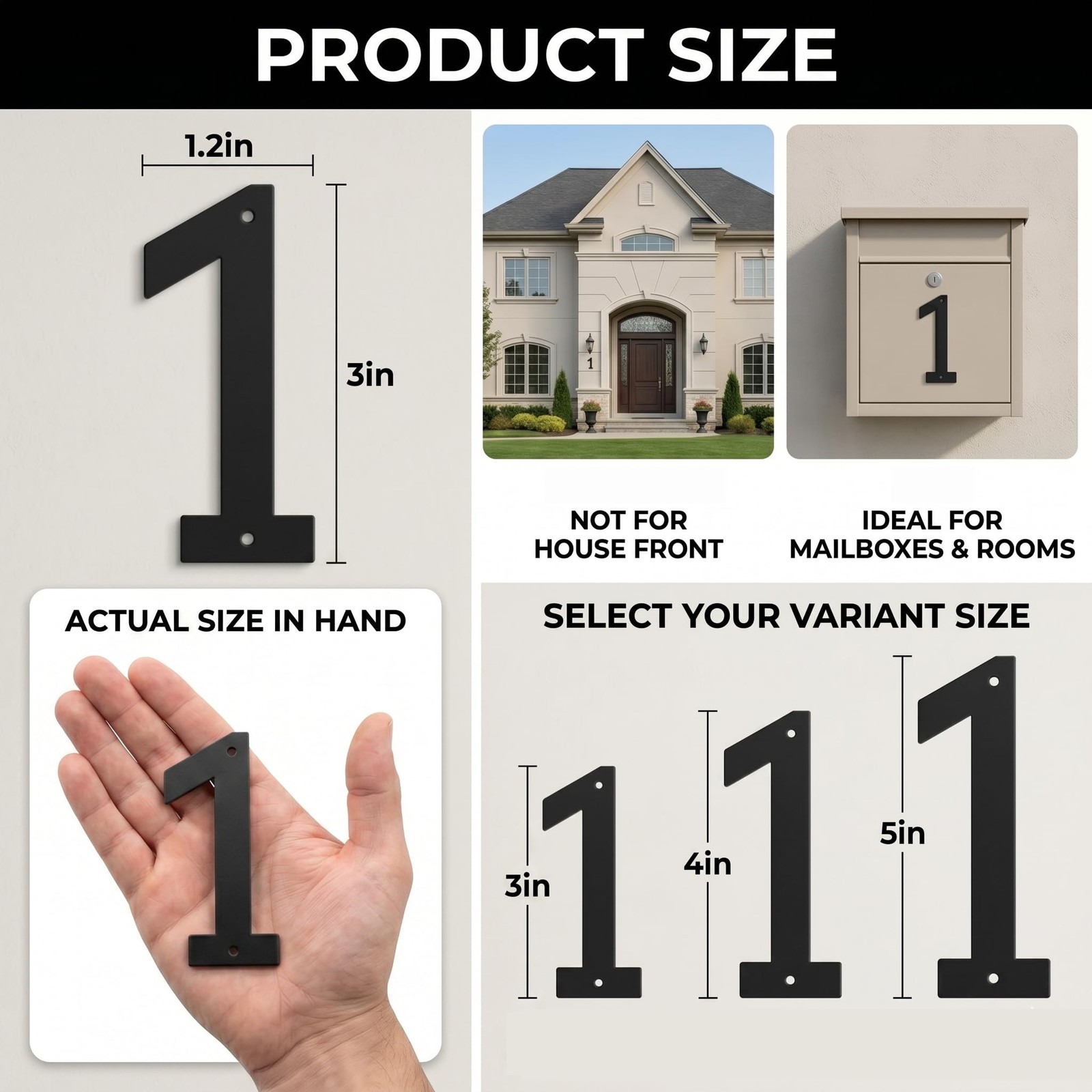 3″ Metal House Numbers for Outside and Mailbox, Weatherproof Black Address Si…