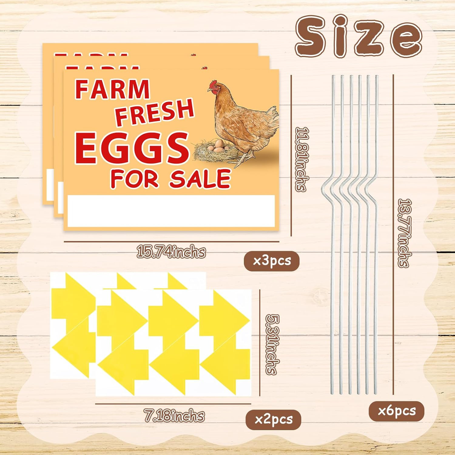 3 Pcs Farm Fresh Eggs Sign 16 x 12 inch Double Sided Fresh Egg Sign