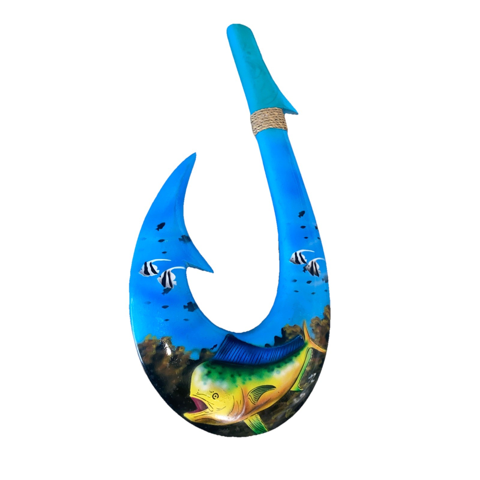 15” HOOK MAHI MAHI AIR BRUSHED DESIGN TROPICAL TIKI SIGN WALL HANGING ART HOME