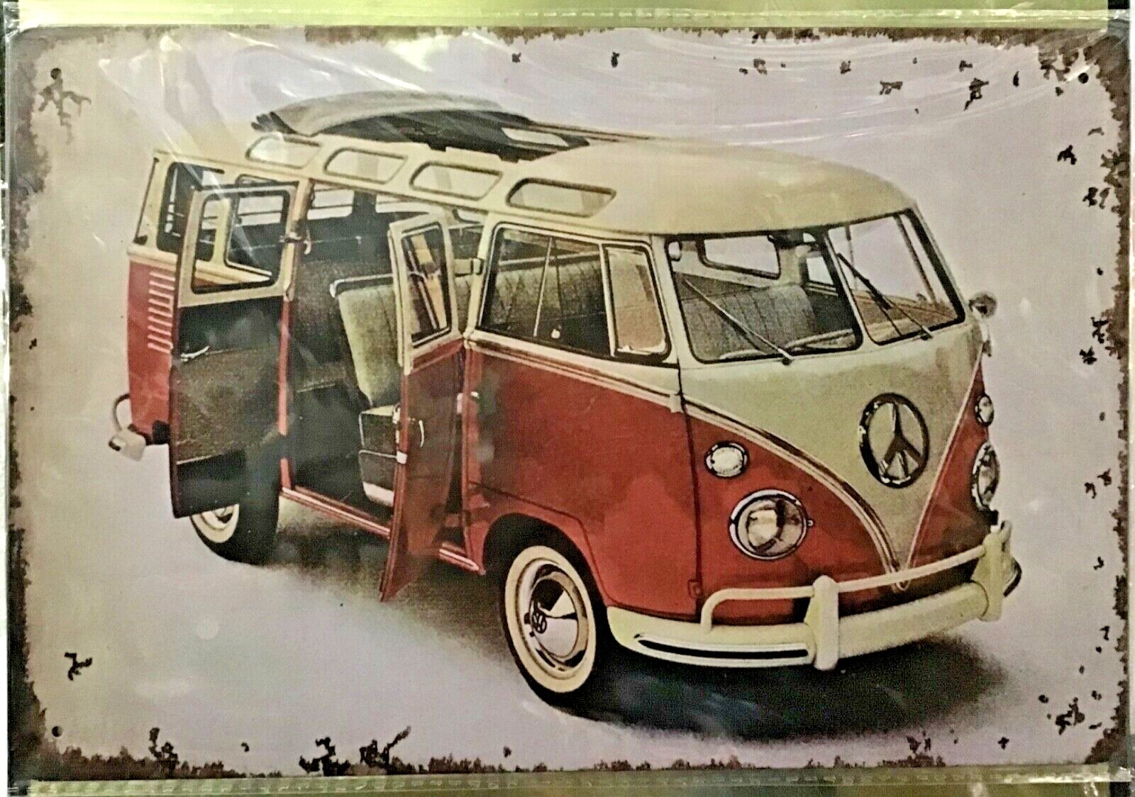 8×12 TIN SIGN Volkswagen VW window bus peace symbol van German automobile L33