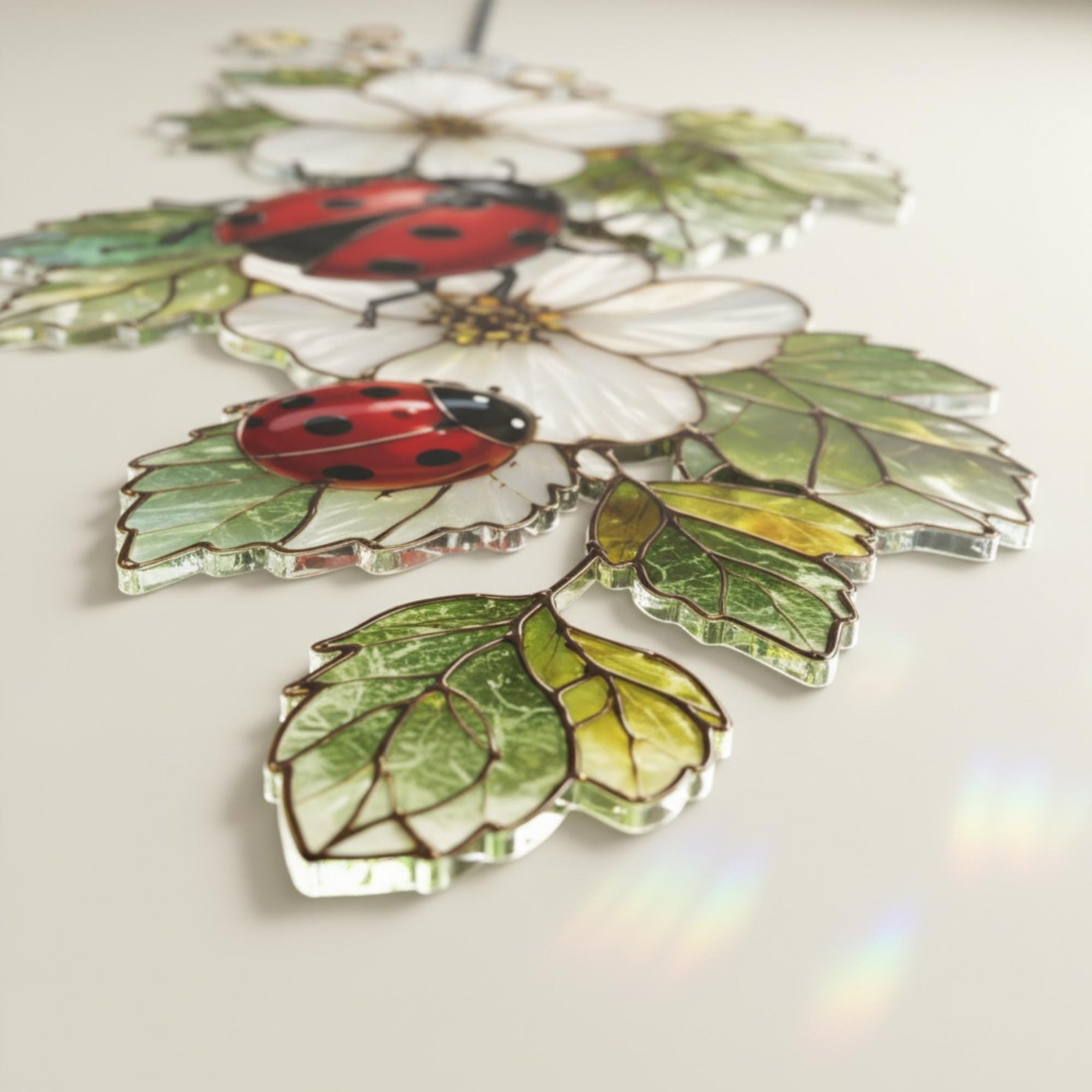 Ladybug Acrylic Suncatcher, Garden Floral Window Hanging Decor