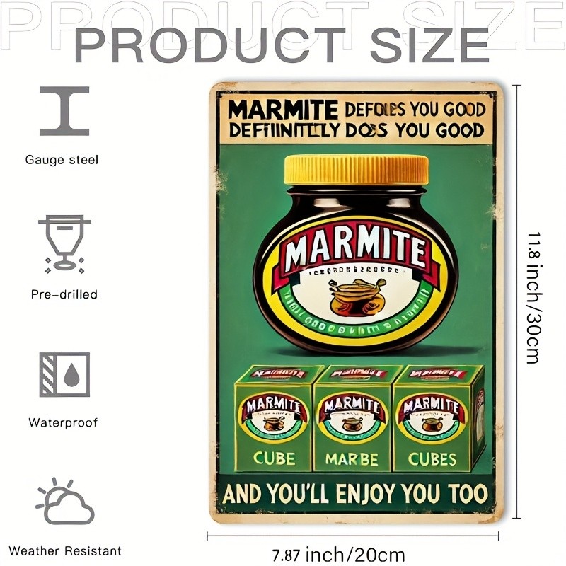 1pc Vintage Marmite Tin Metal Signs (7.8×11.8in) – Humorous Retro Decor for Home
