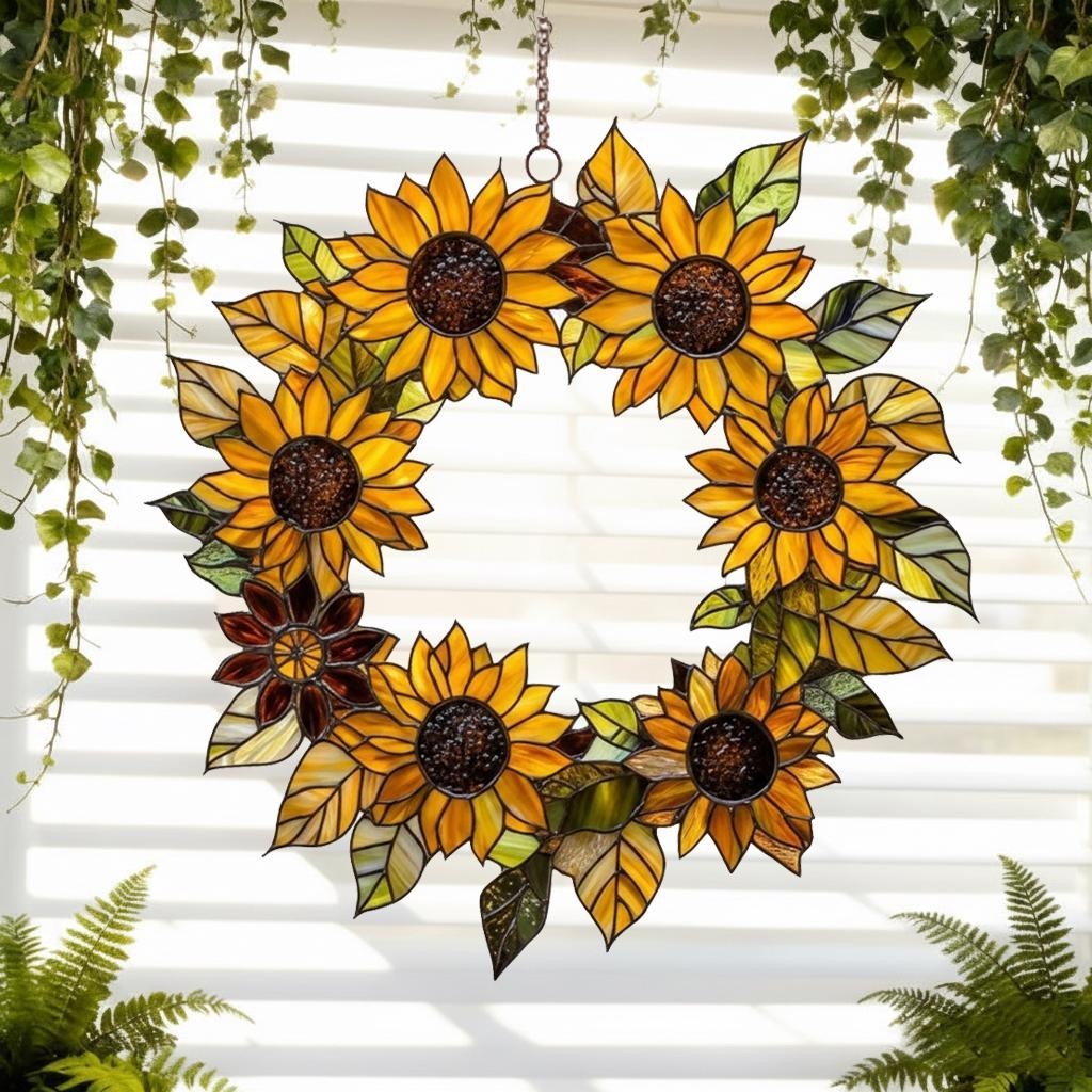 Sunflower Suncatcher Wreath-Shaped Floral, Sunflower Acrylic Mother’s Day Gift