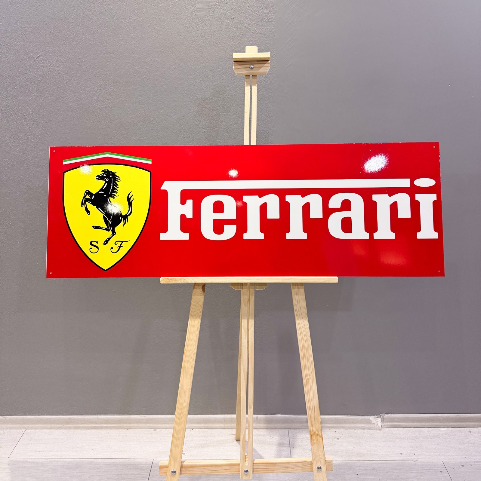 Ferrari Classic Logo – Garage Heavy Metal Sign – 118 × 40 cm (46.5” × 15.7”)