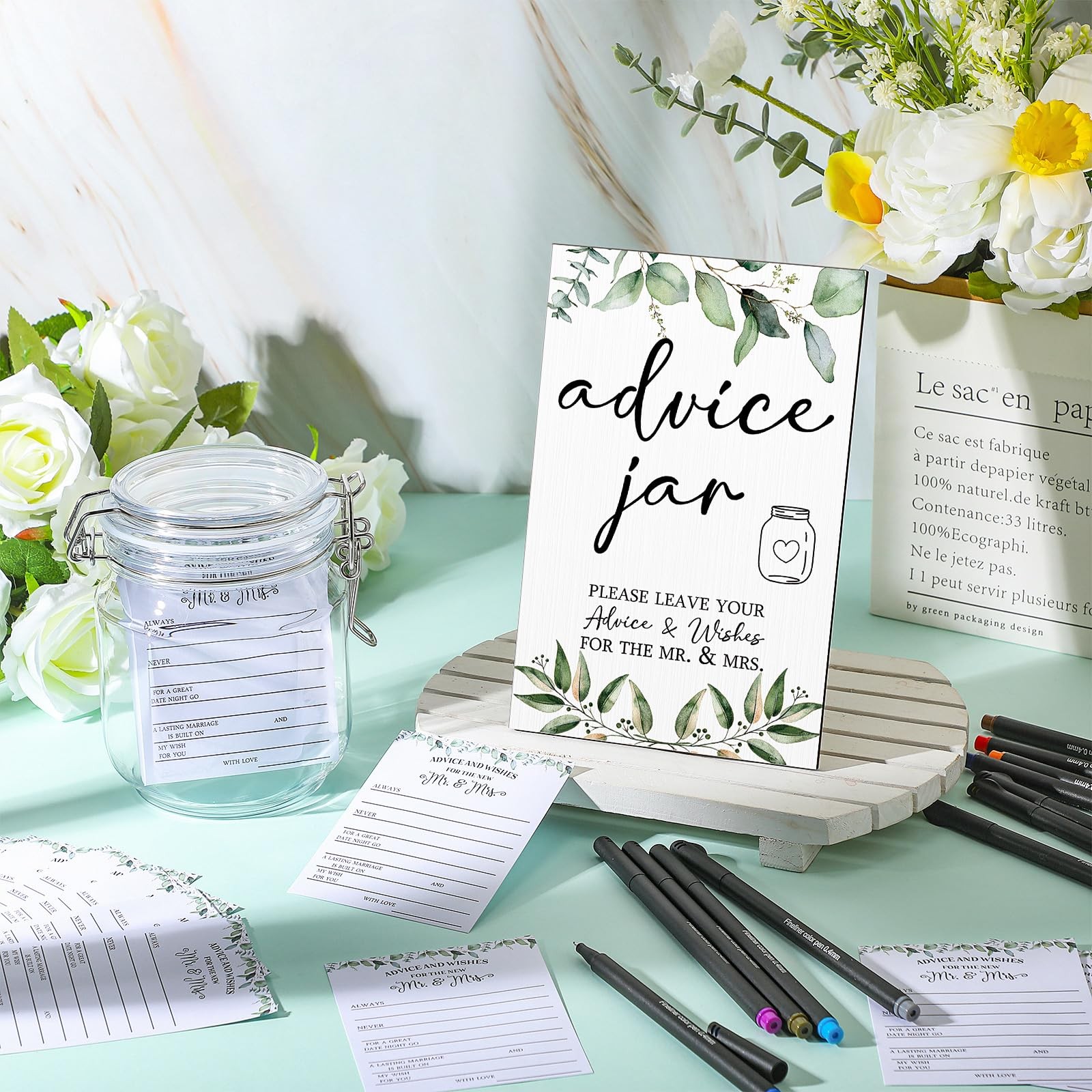 114 Pieces Greenery Bridal Shower Decoration Include Advice and Wishes for th…