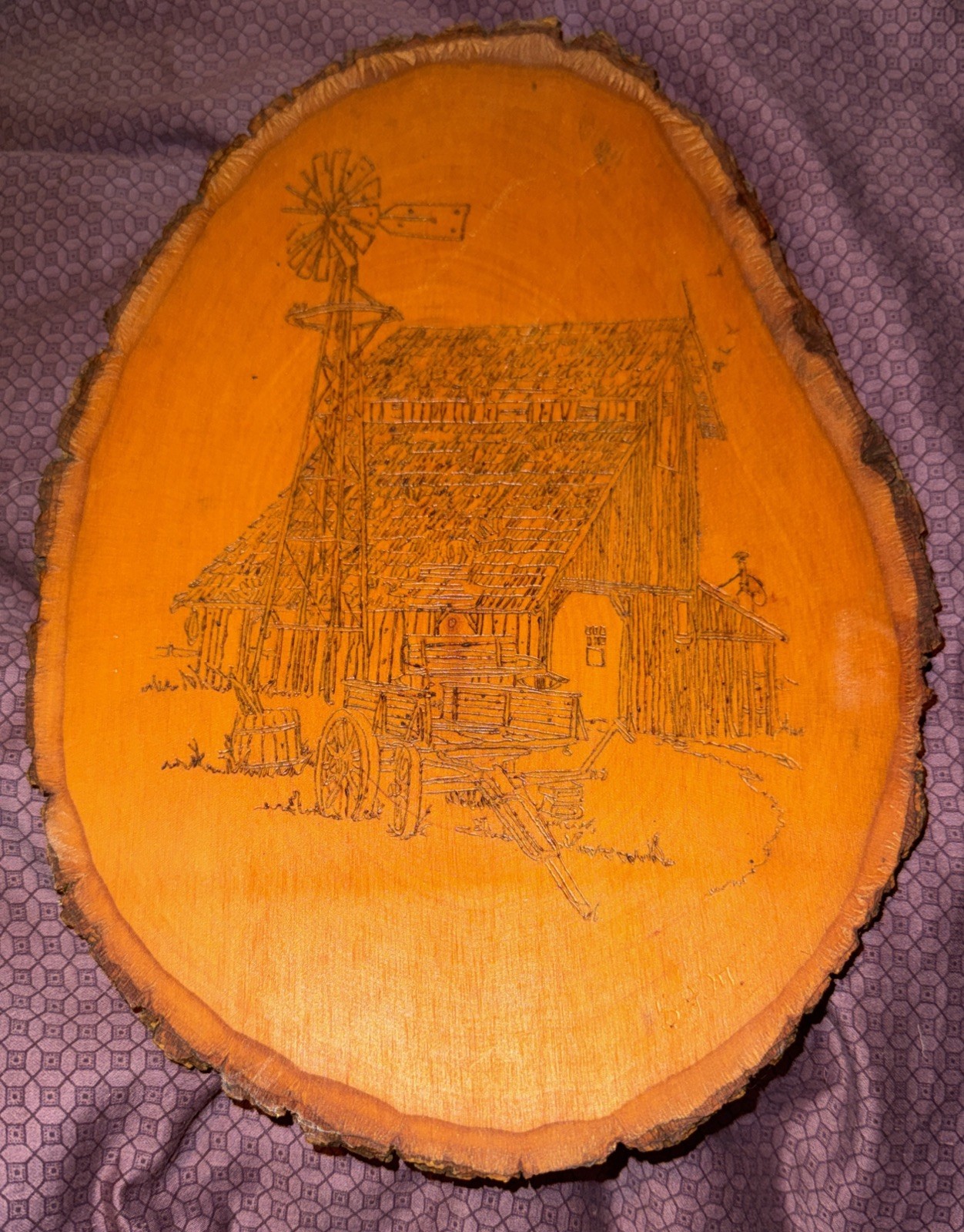 Vtg Original Pyrography Wood Burning PLAQUE Sign Wall Decor Folk ART CABIN SJM