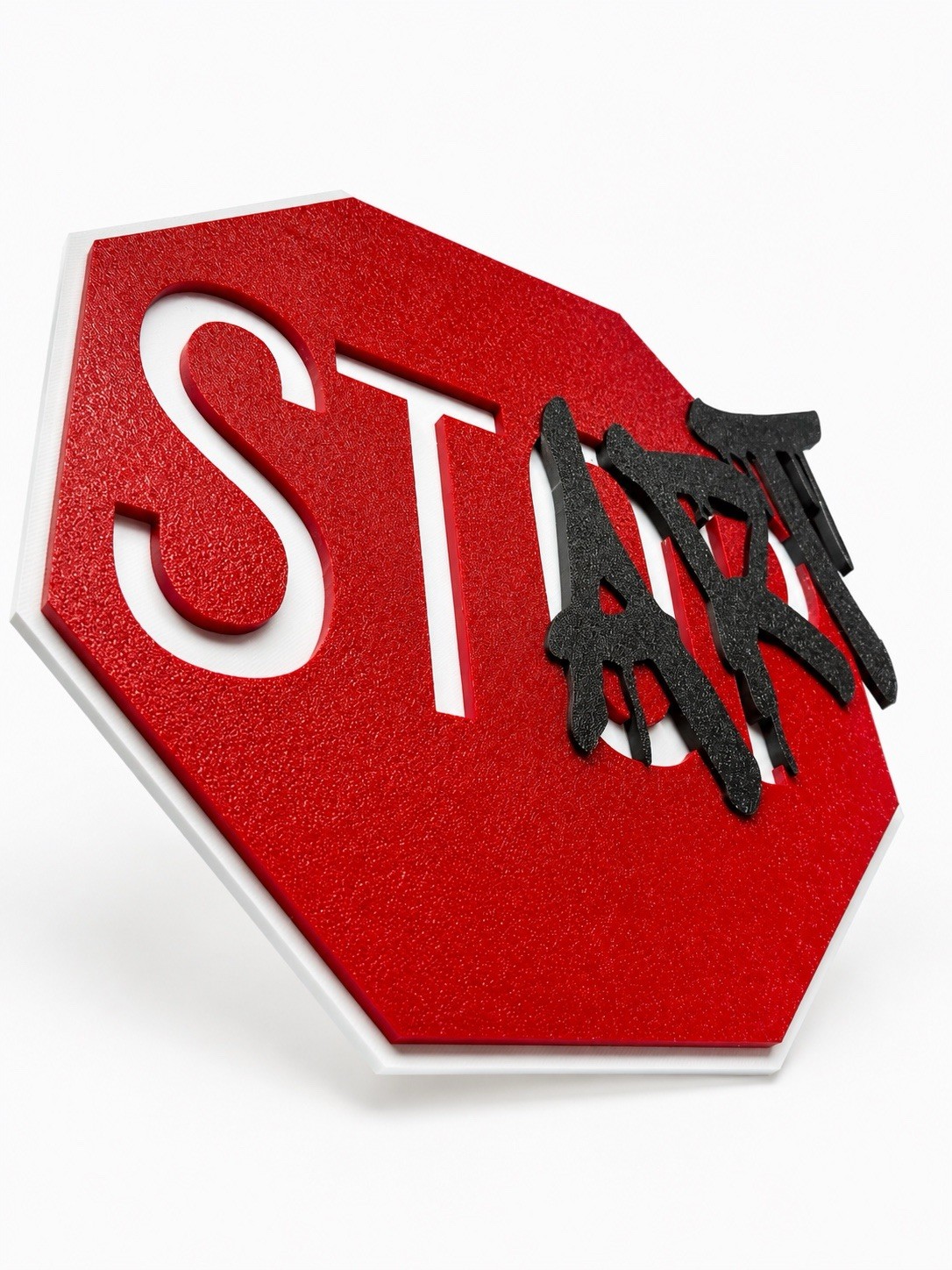 Octagon STOP Sign Wall Plaque, Red/White/Black Wood, 3D Effect, 9in