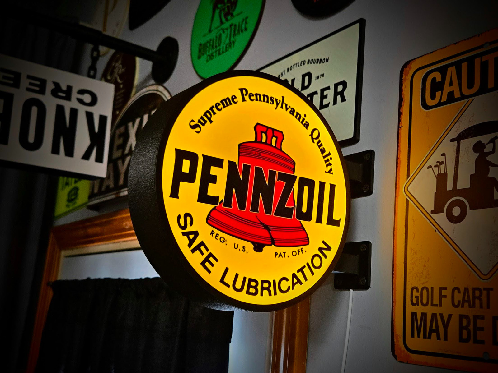 Pennzoil LED Lightbox Sign 3D Printed Round Wall Mount Man Cave Garage Decor