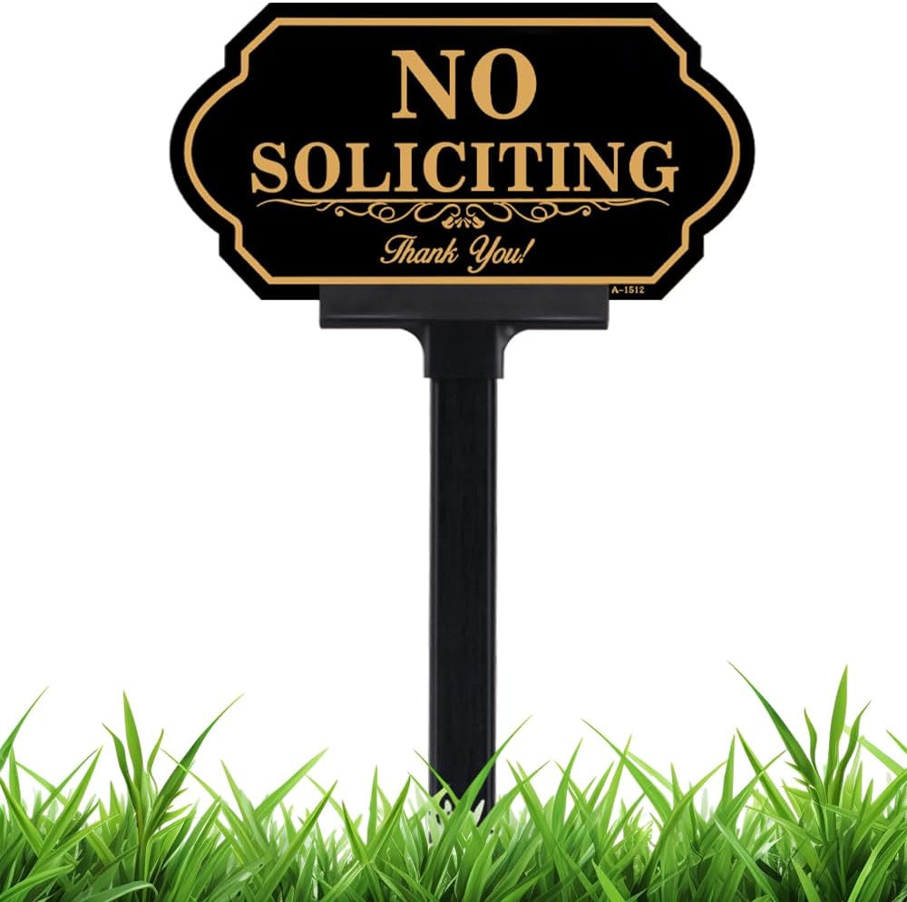 No Soliciting Sign for House with Stake – 50-Mil Thick Aluminum – 5X10 Inch/37 I