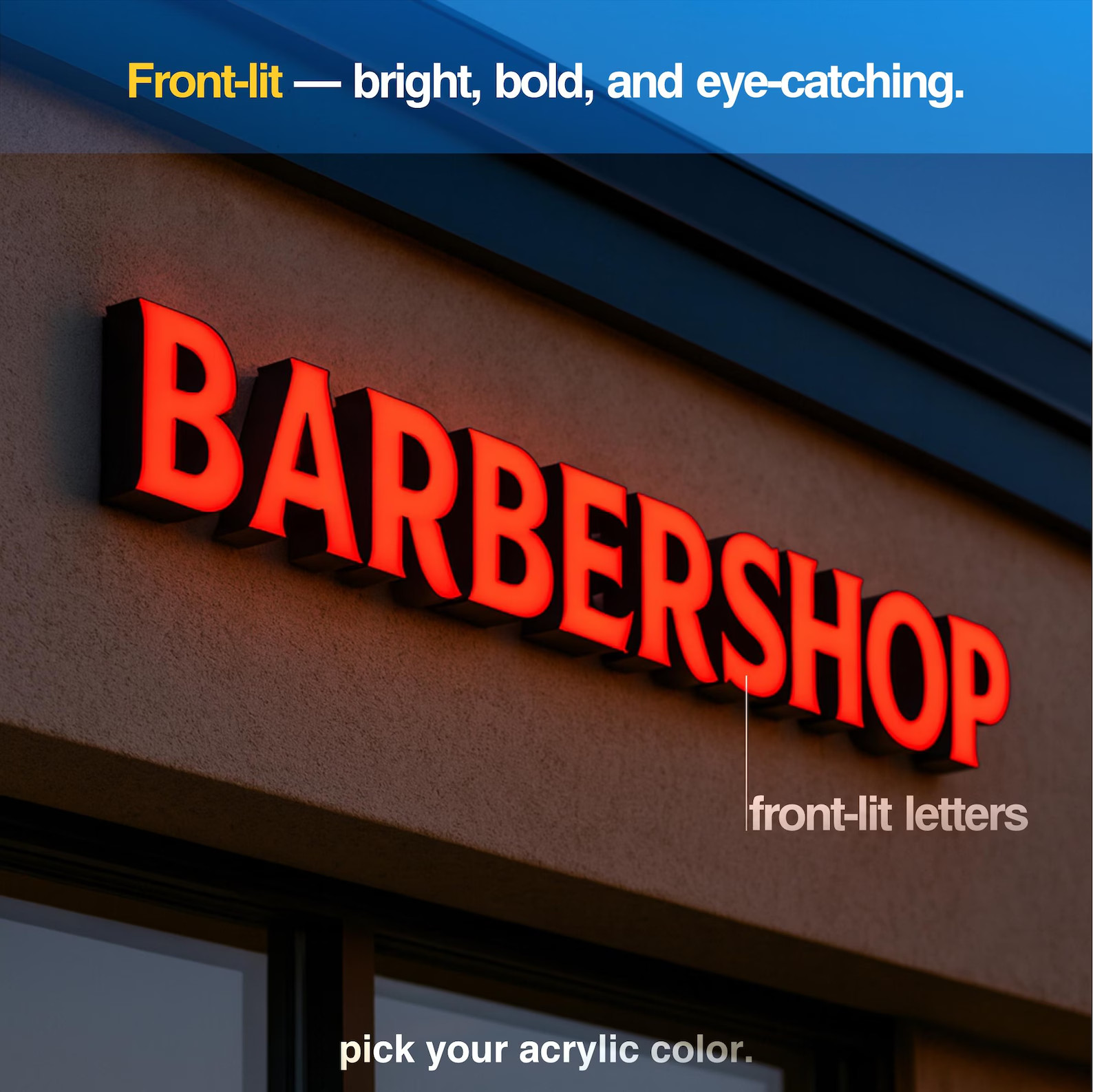 VΛ Custom LED Barbershop Storefront Sign Front or Back Lit Channel Letters