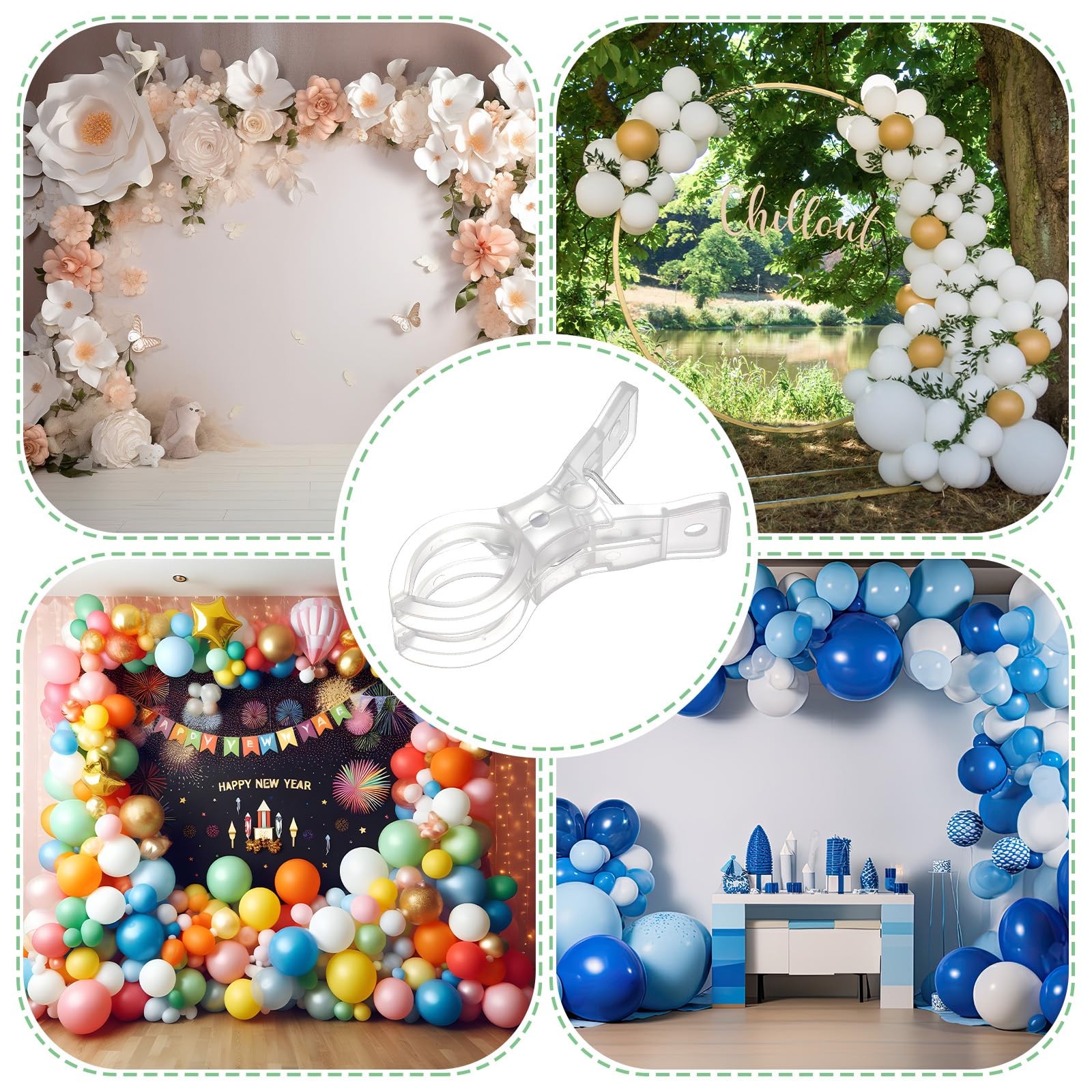 10 Pack Large Balloon Arch Clips Plastic Transparent Backdrop Spring Clamps 3…