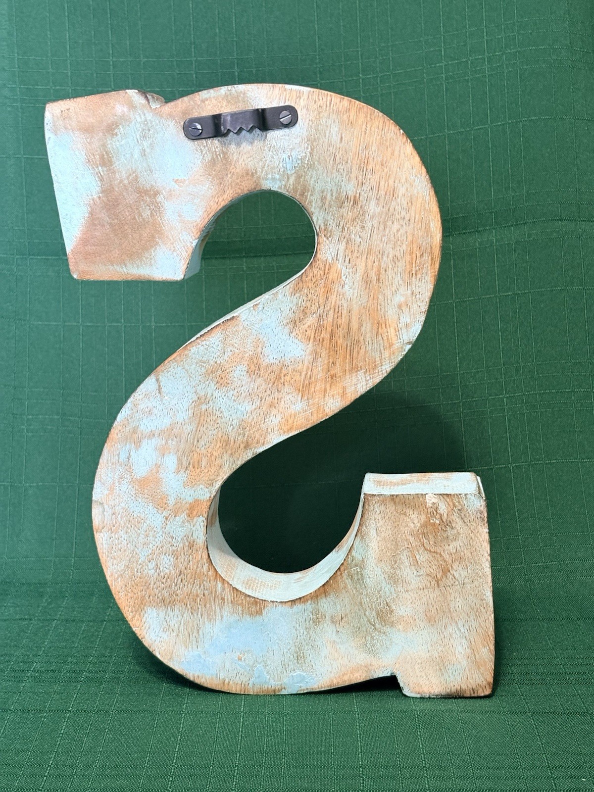 Monogram Letter “S” Carved MANGO Wood Stand OR Wall Decor Distressed Blue 9.5″
