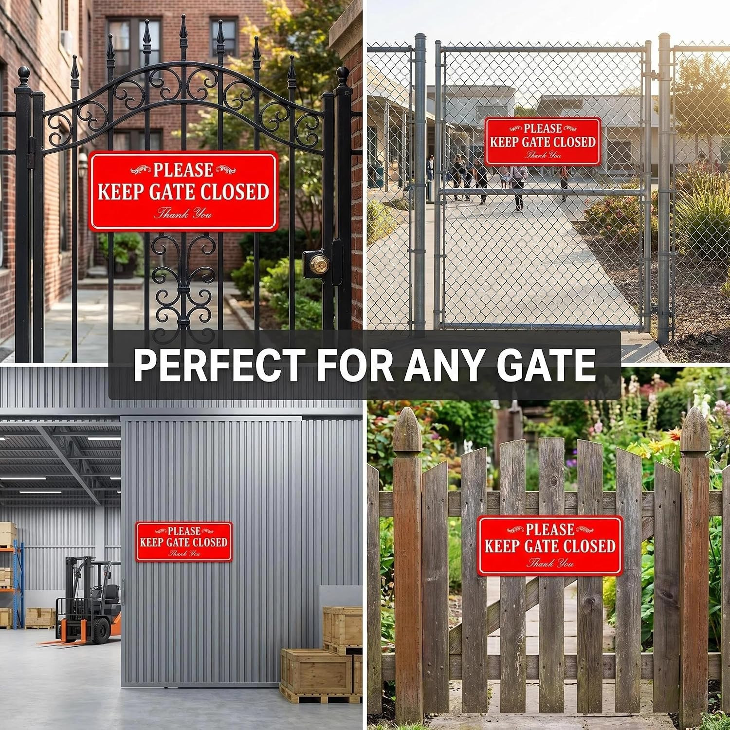 2 Pack Please Keep the Gate Closed Matal Sign – Brushed Aluminium Durable Ink –
