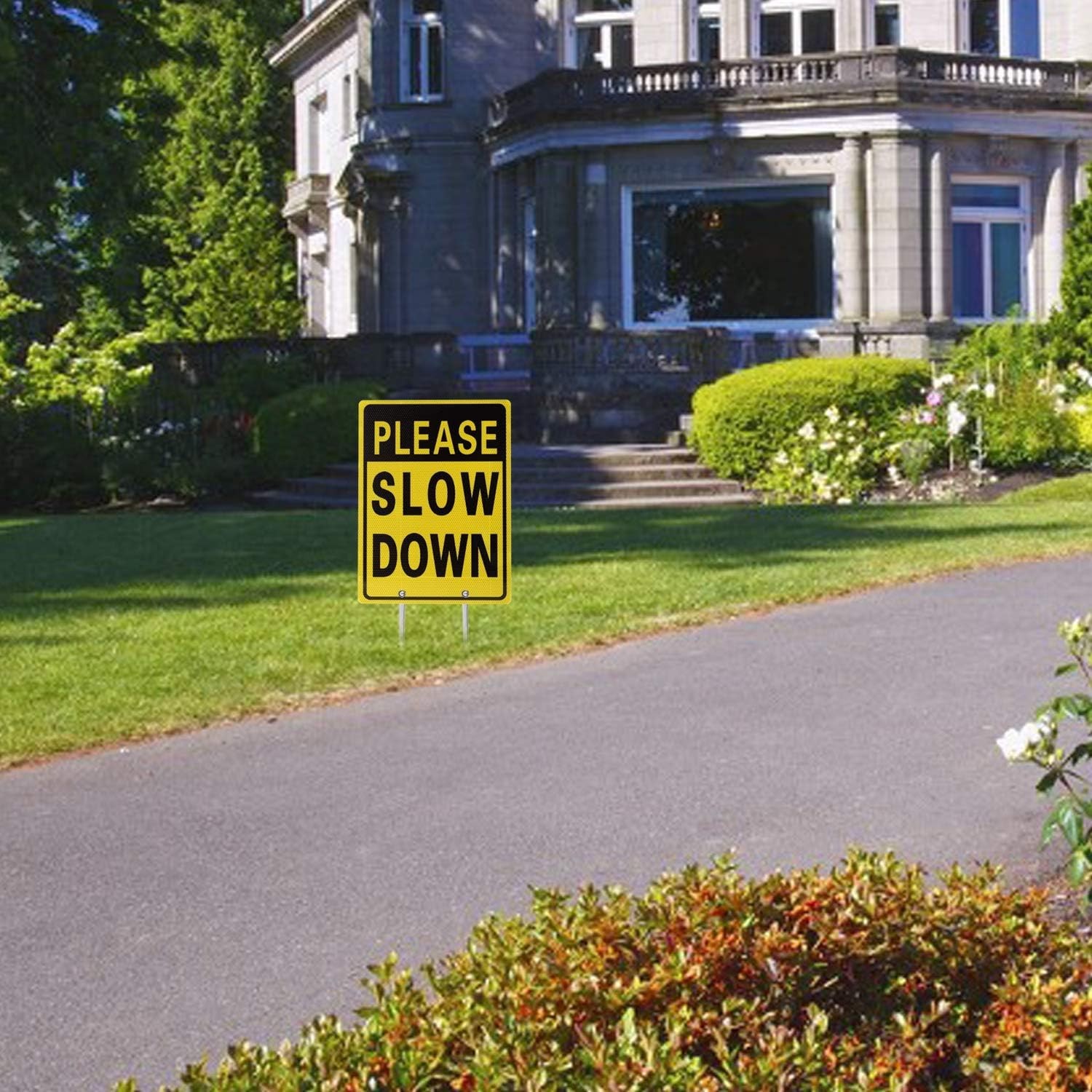Weather Resistant Aluminum Slow Down Sign – 28 Inch High for Visibility