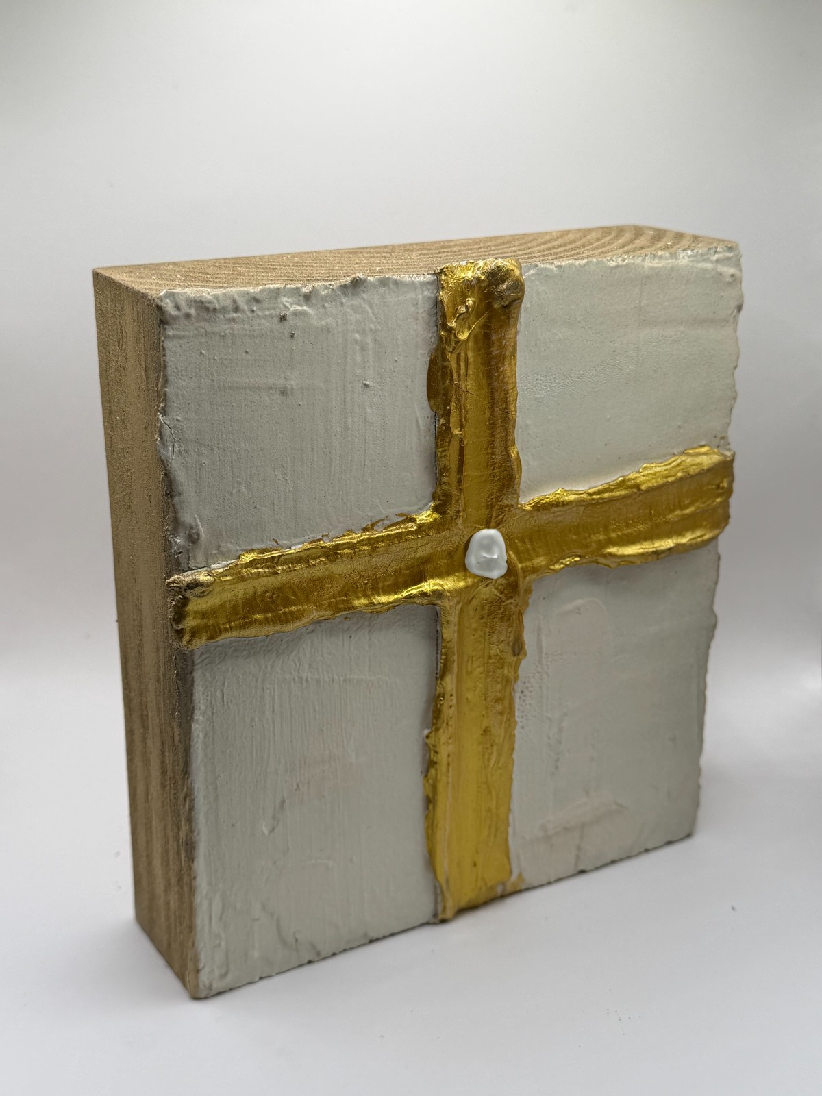 Gold Cross 6×6 Wooden Decorative Sign, Hand Crafted Wood – Gold w/ White only