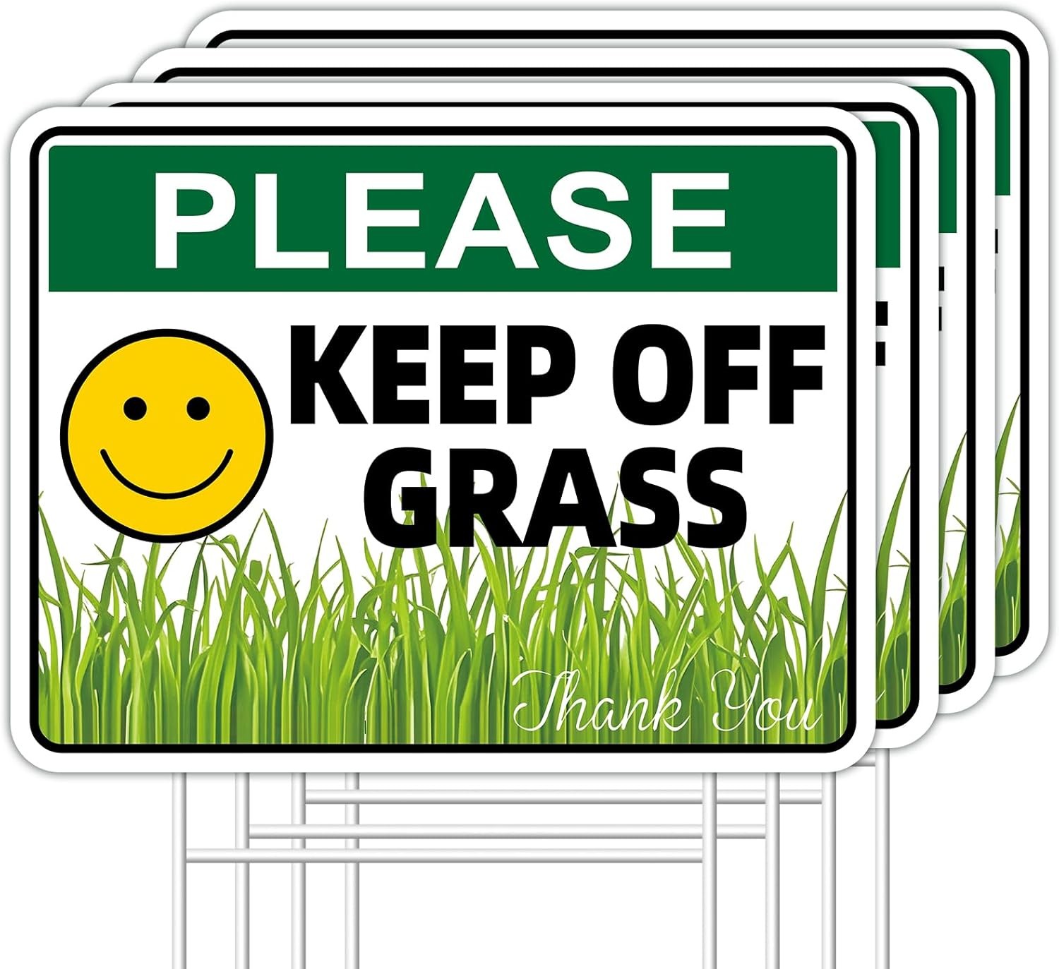 GXGGUS Keep Off Grass Yard Signs 13×10 Double Sided H Stakes 4 Pack