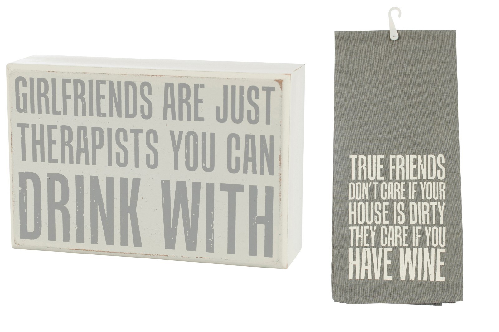 Primitives By Kathy Box Sign & Towel Set Give Girlfriends & Wine NEW