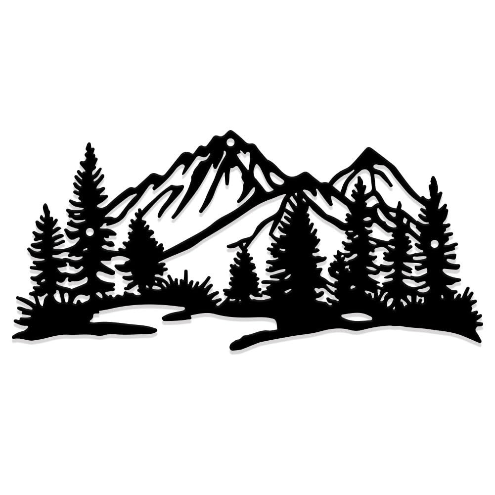 Matte Black Minimalist Mountain Forest Metal Wall Art Hanging Decor
