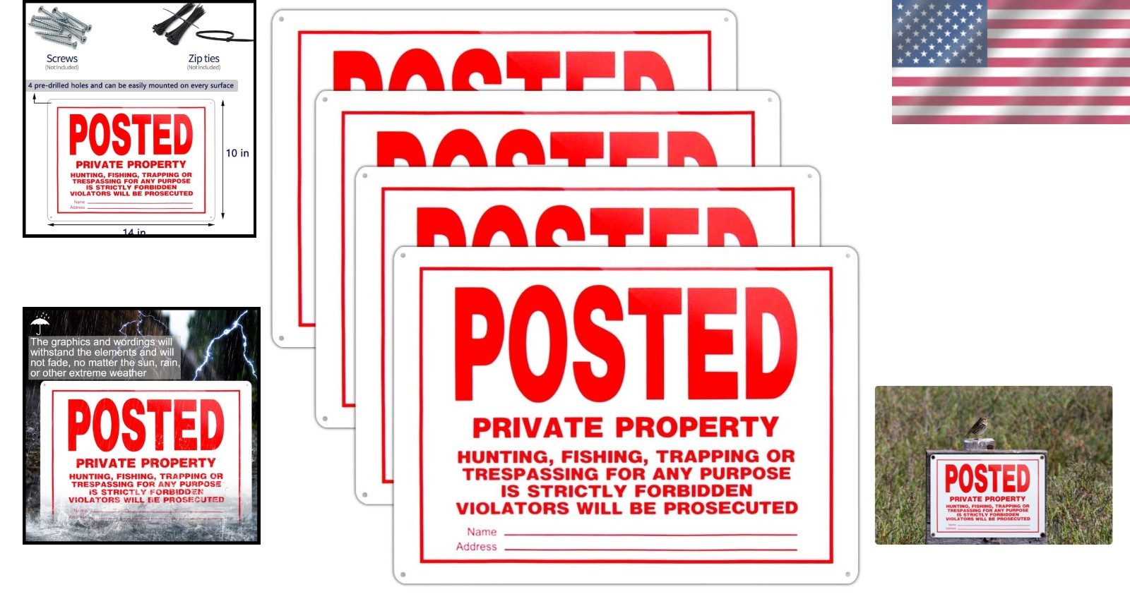 Weather-Resistant No Trespassing Sign – 14×10 Aluminum for Outdoor Use, Set of 4