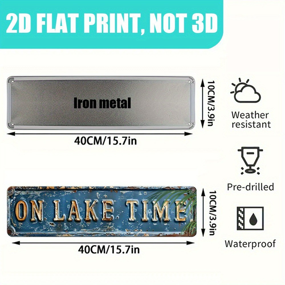 Vintage On Lake Time Wall Decor Street Sign Lakehouse Rustic Metal Tin Sign 16×4