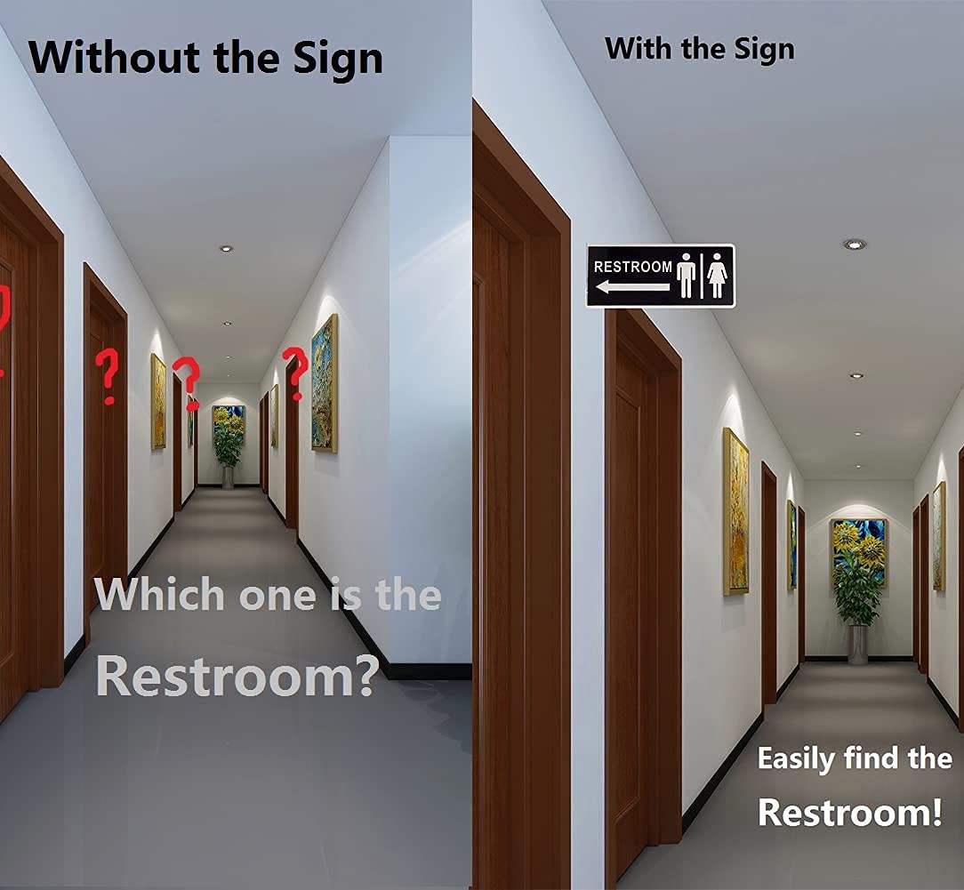 Double Sided Metal Restroom Sign, Aluminum Bathroom Sign for Home and Office, 12