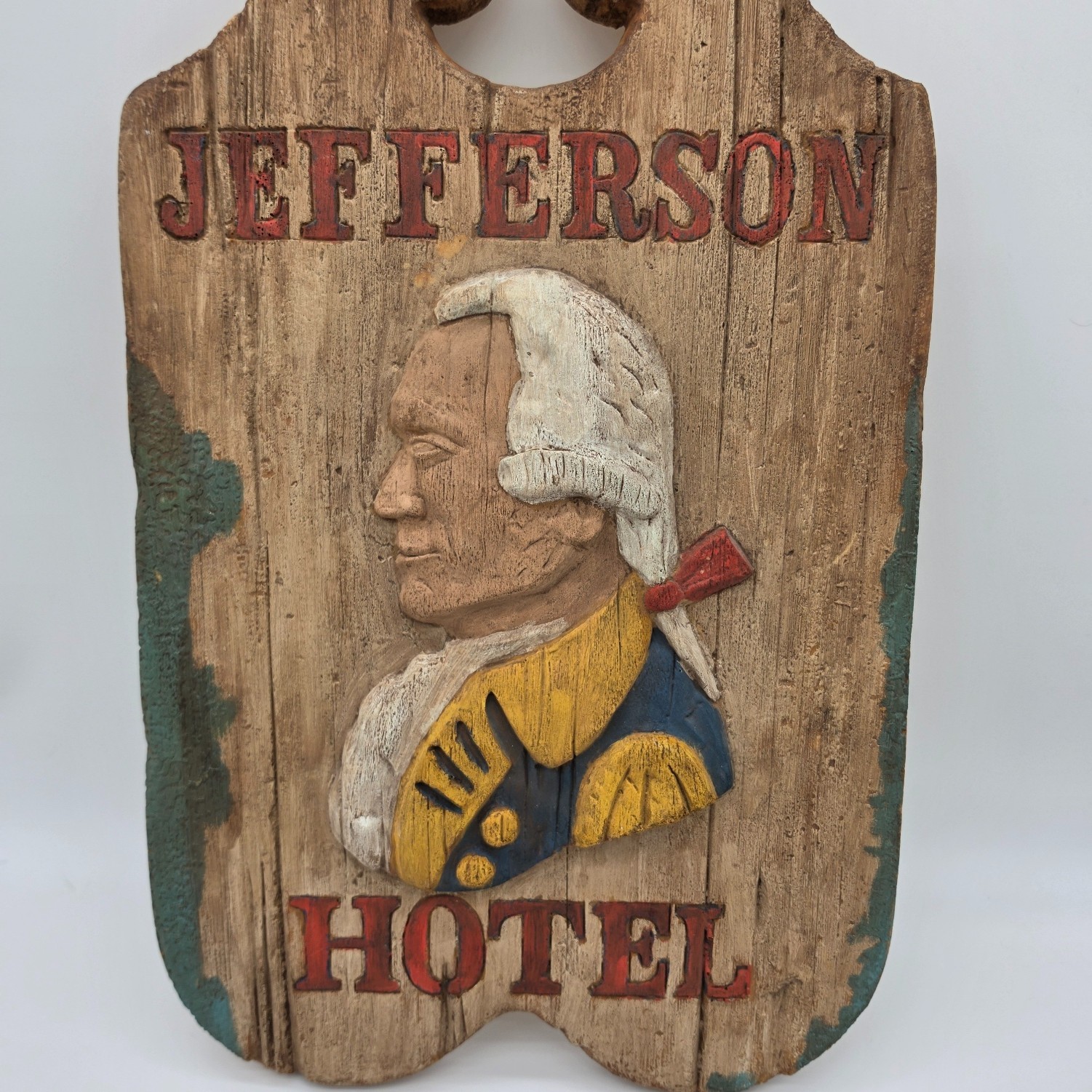Vintage Jefferson Hotel George Washington Wall Plaque Carved Rustic Sign