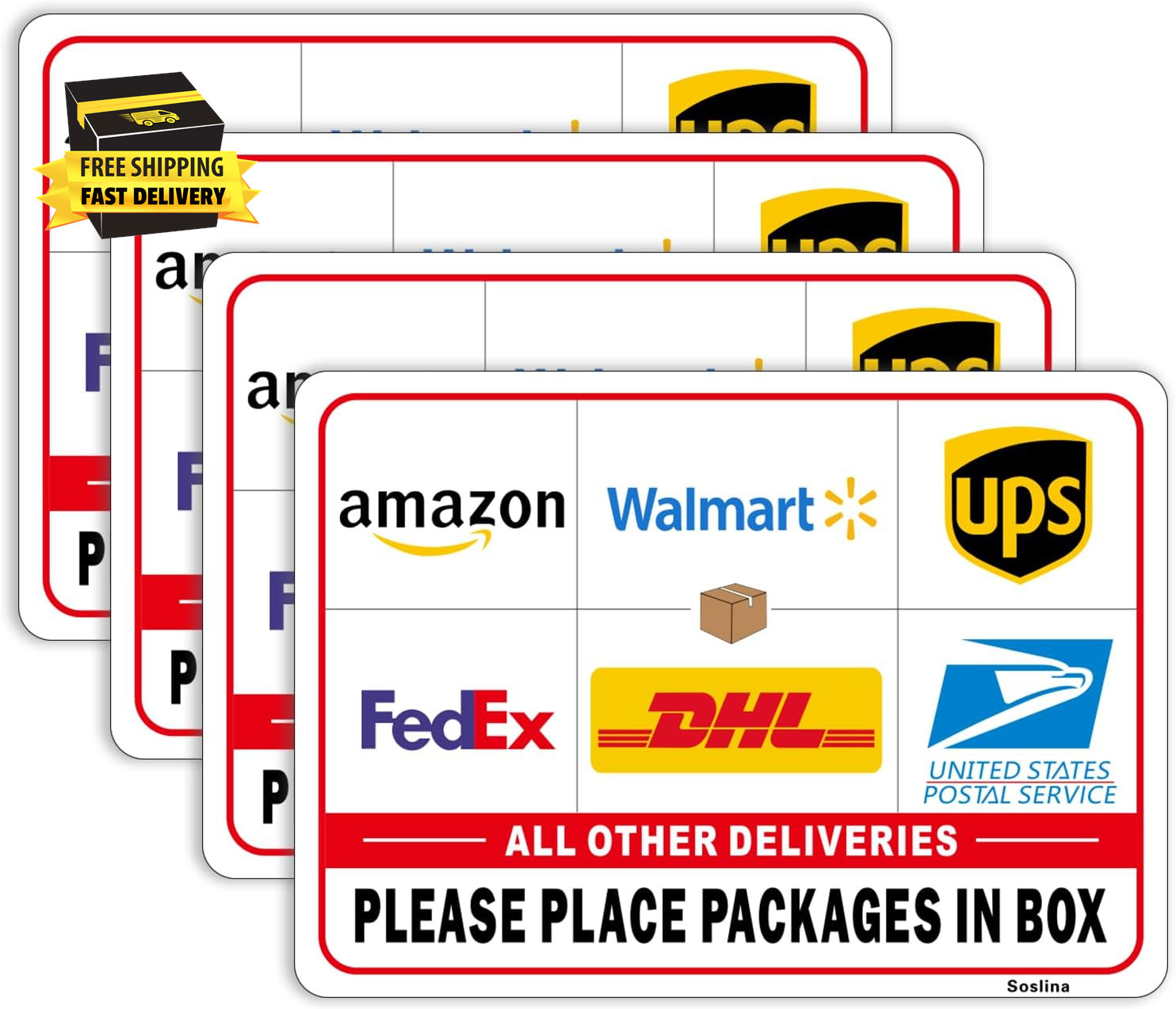 Please Leave Packages in Box Sign, Delivery Signs for Packages, 4 Pack 7X10 Inch