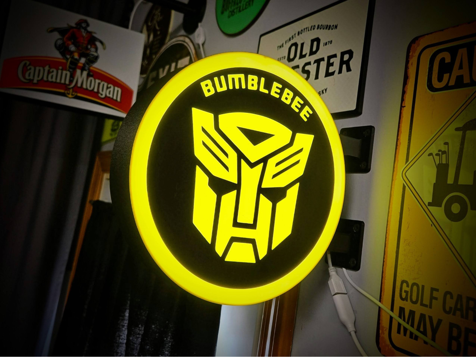 Bumblebee Transformers LED Lightbox Sign 3D Printed Round Wall Mount Man Cave