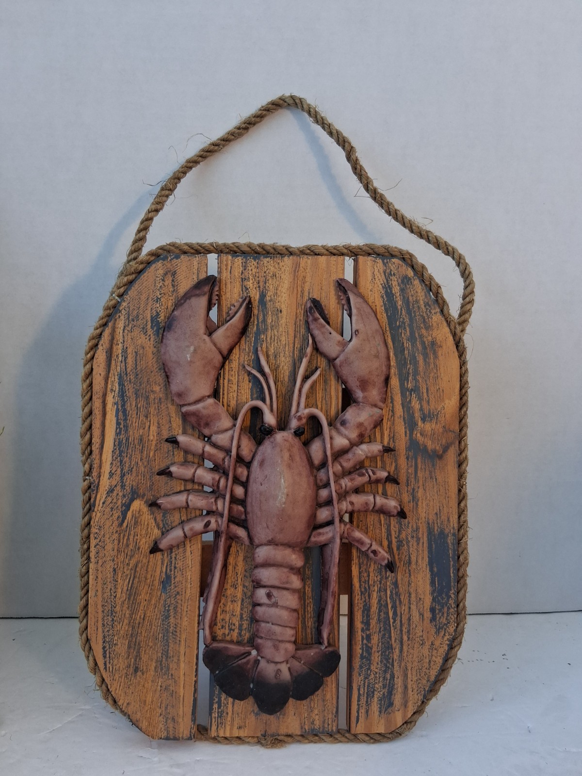 VTG’90’s Wooden Lobster Wall Plaque w/3D Resin Lobster + Rubber 🦞 Decor 2pc Set