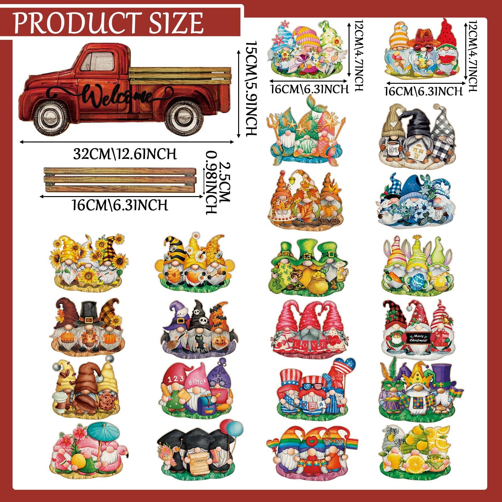 Patriotic Interchangeable Gnome Welcome Sign for Front Door, Wooden Truck Doo…
