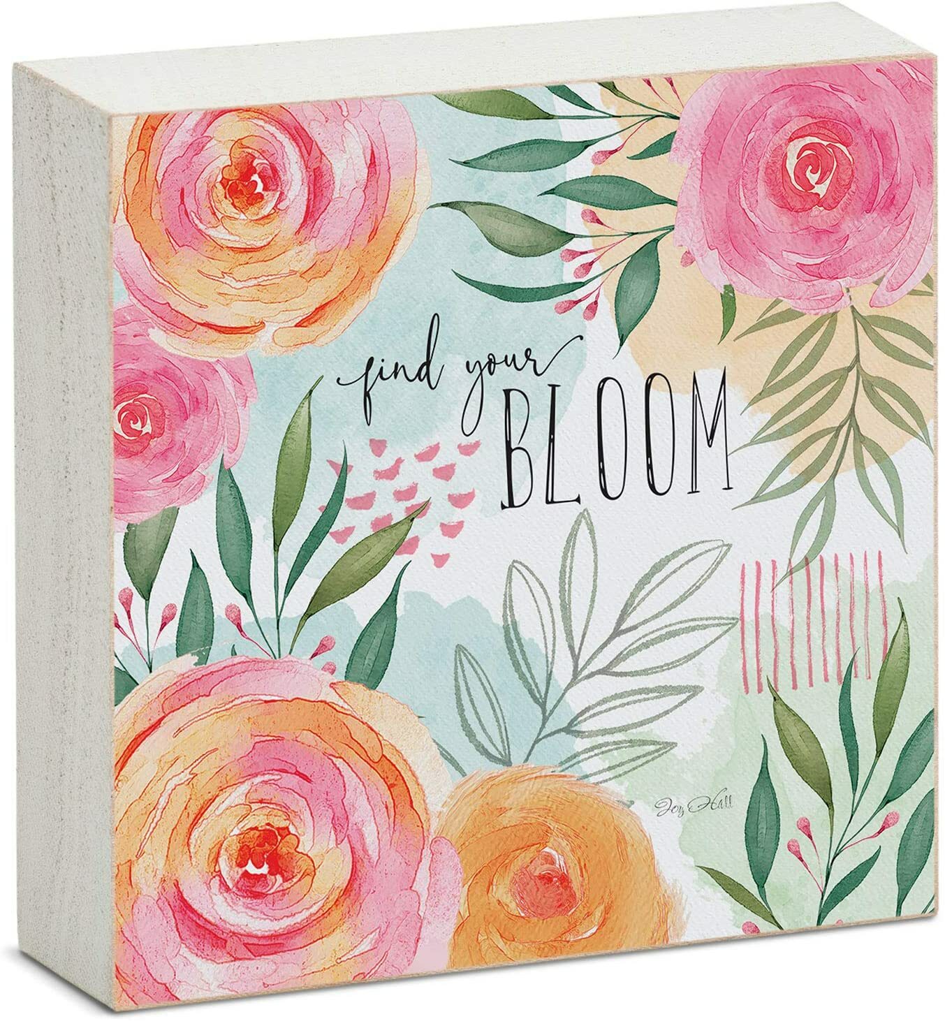 Counterart Wood Block Décor Message Find Your Bloom Sign, 3.75 inches Square