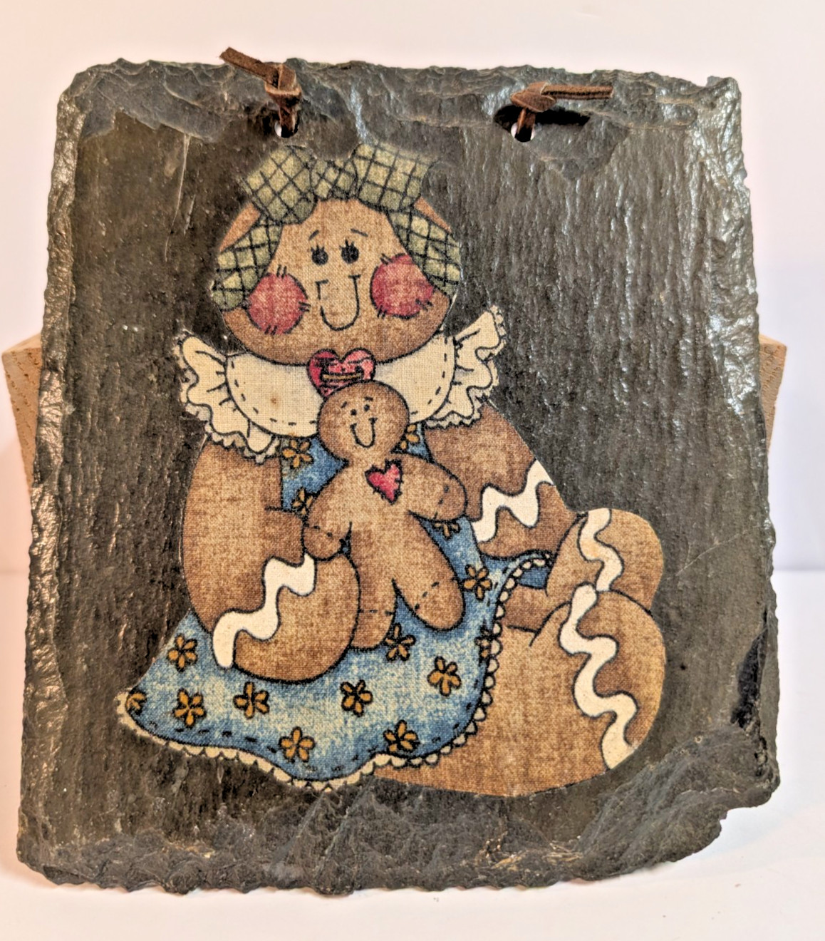 Decoupage on Slate Gingerbread Mom and Child Primitive Farmhouse Style