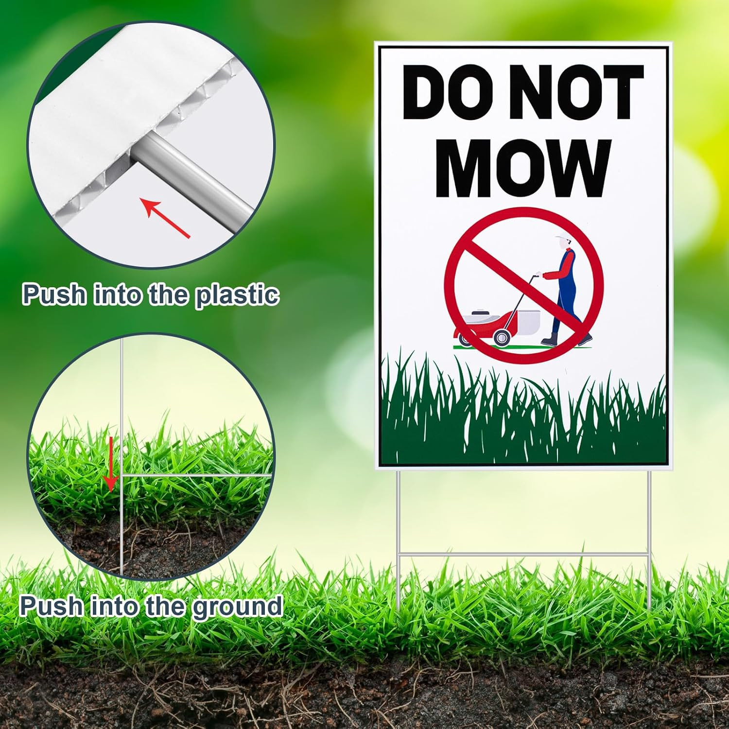 4 Pcs Do Not Mow Sign with Metal H Stake 10 X 7 Inches No Mow May Yard Sign Doub