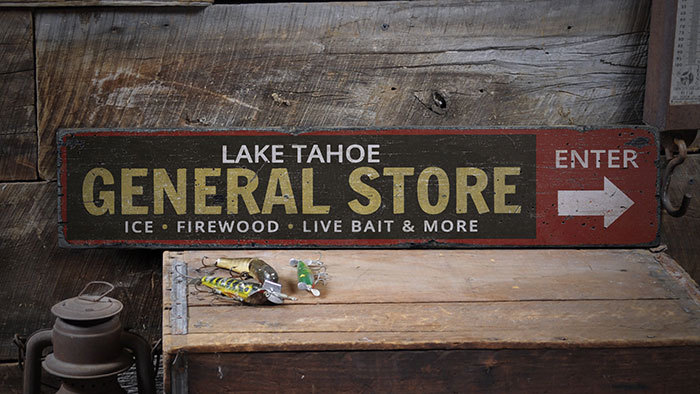 Vintage Lake General Store, General Store Decor -Distressed Wood Sign