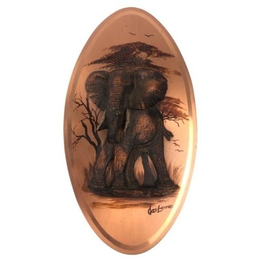 Gastone Signed African Elephant 3D Copper Relief Wall Plaque South Africa 11in