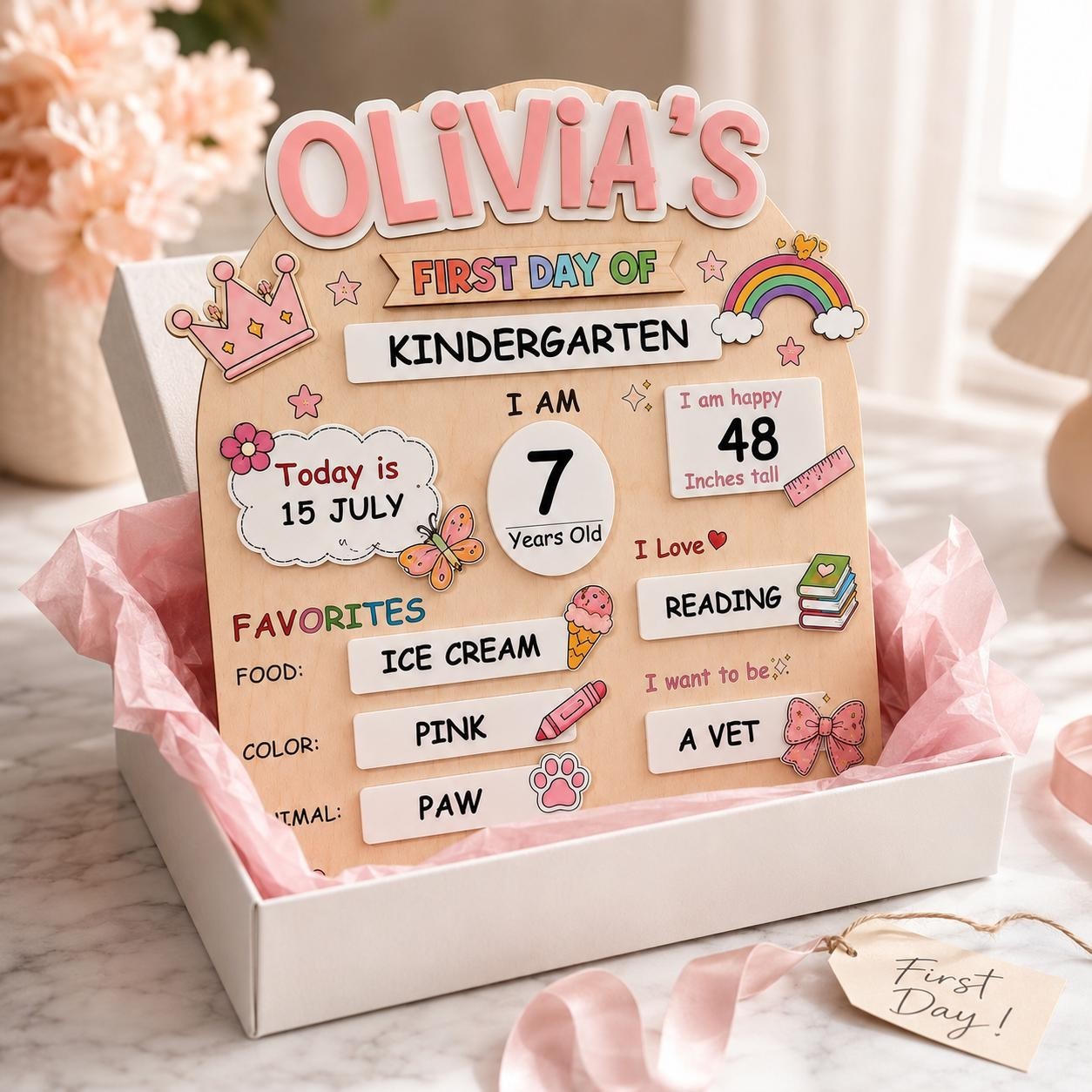 Custom First Day of School Sign,Preschool Back to School Board Kid Gift,Kinderga