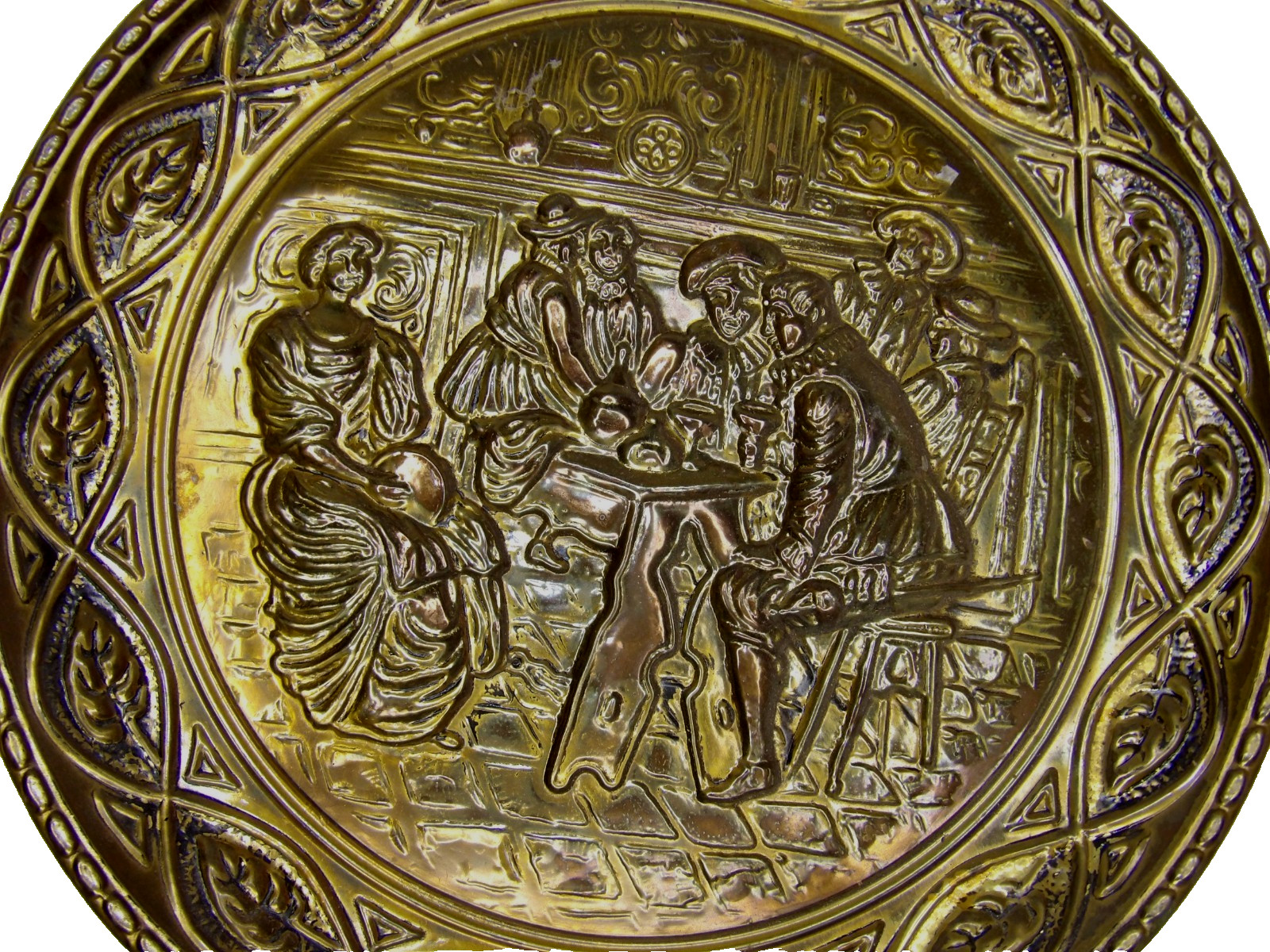 Antique Brass Colonial Decorative Wall Hanging Plate Round Metal Plaque 9 5/8″