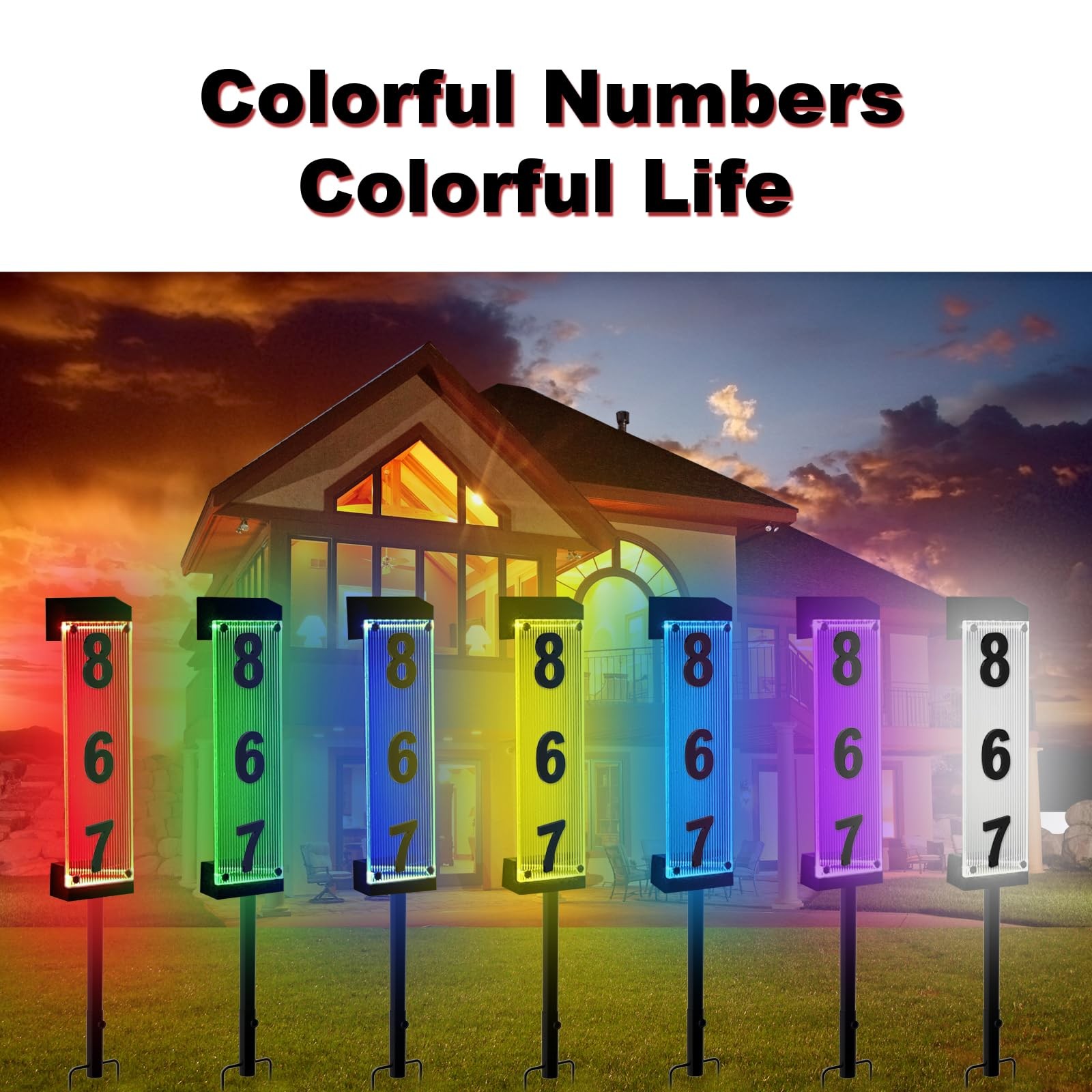 Solar House Number, Solar Address Number with 3D Acrylic Number Iron Stakes C…