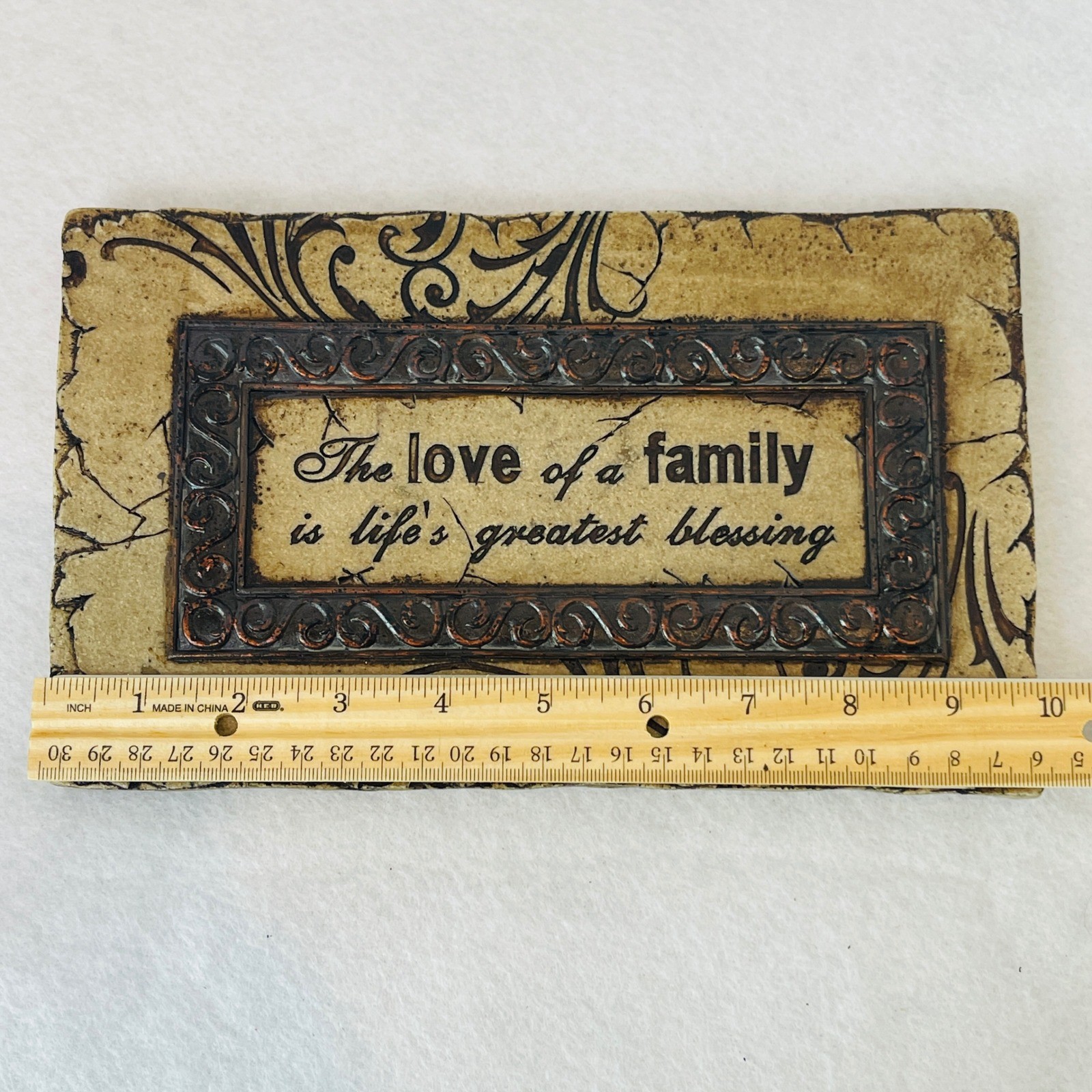 Family Blessing Wall Plaque Rustic Stone Look Resin Sign Decor 9.5×6 Inch