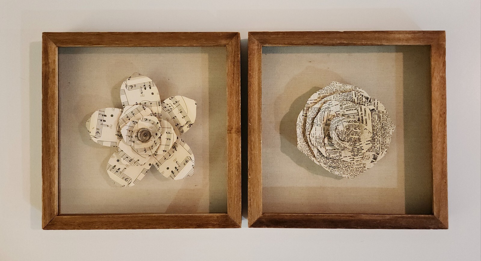 Vintage-Inspired Shadowbox Art | Set of 2 3D Paper Flowers | Ready to Hang 11×11