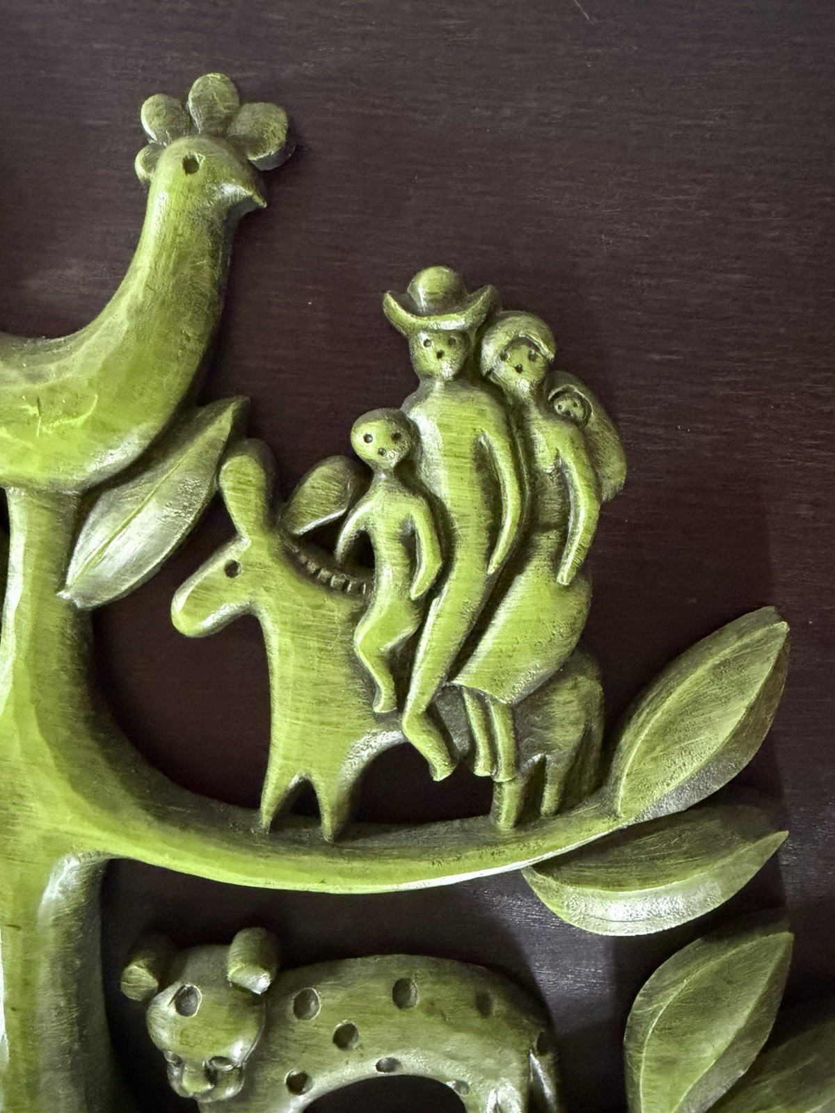 Avocado Green Tree of Life Wall Plaque Hanging Decor w/ Animals & Floral 14×14”