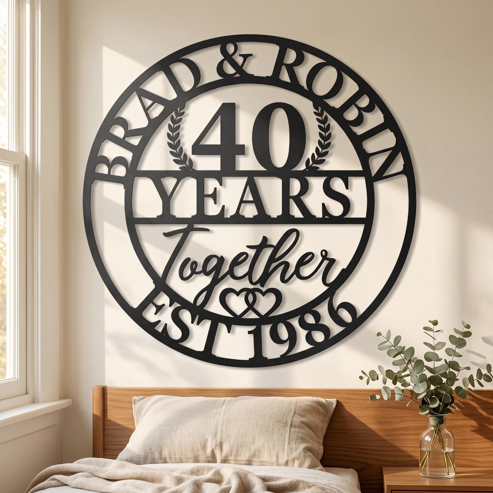 Custom Ruby Anniversary Metal Sign, Personalized Wedding Gift, Couple Wall Art