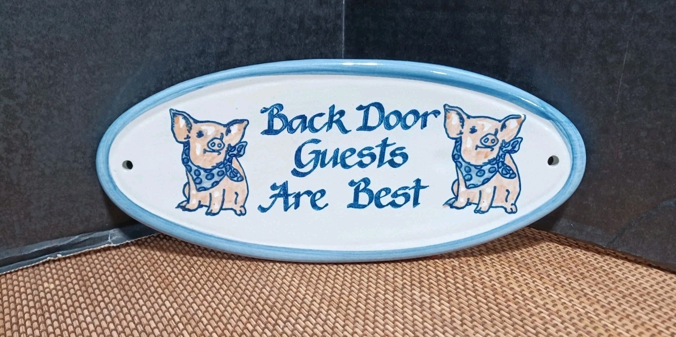 Vintage Louisville Pottery Pigs Back Door Guests Are Best Wall Plaque Sign