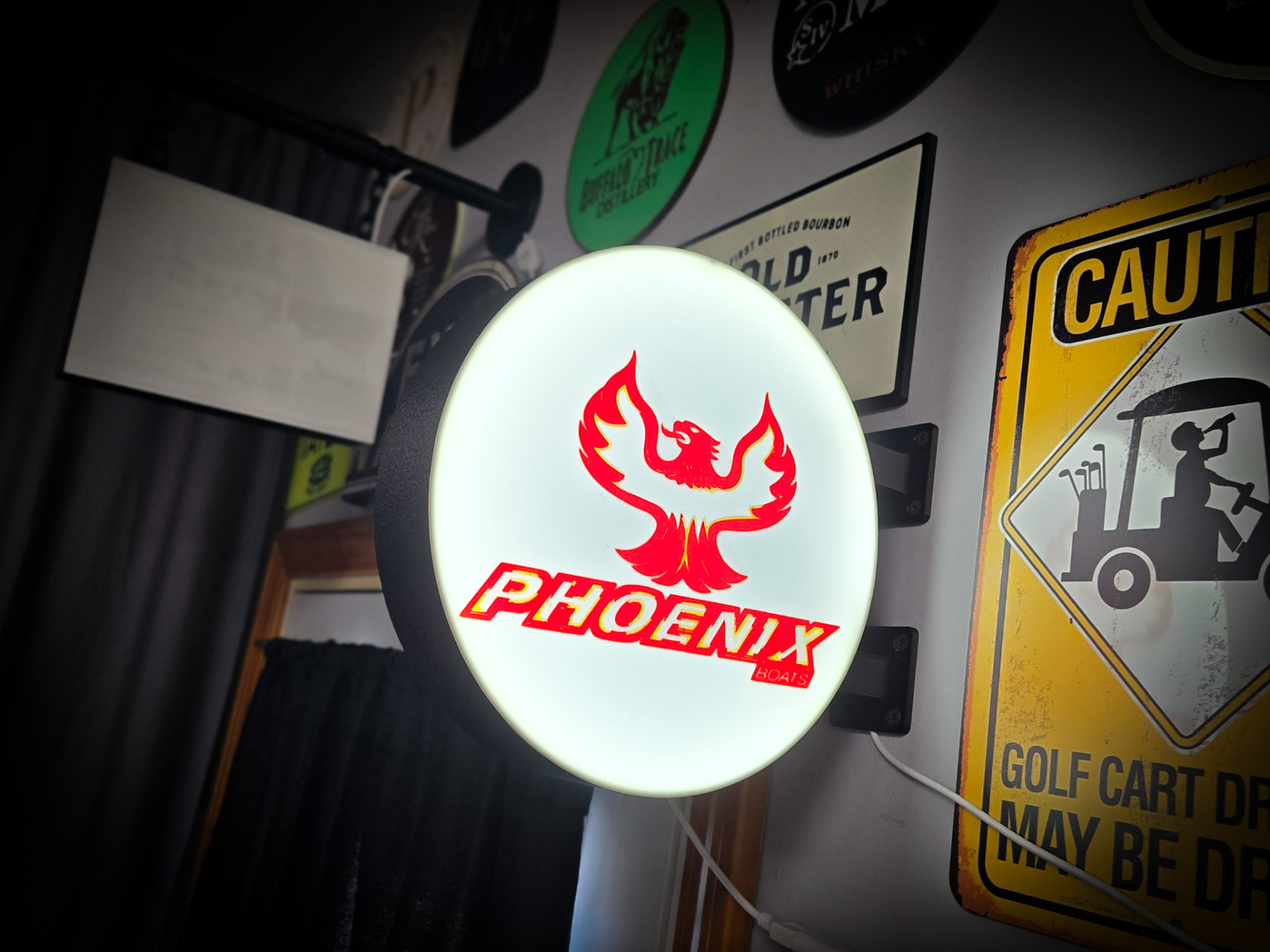 Phoenix Boats LED Lightbox Sign 3D Printed Round Wall Mount Man Cave