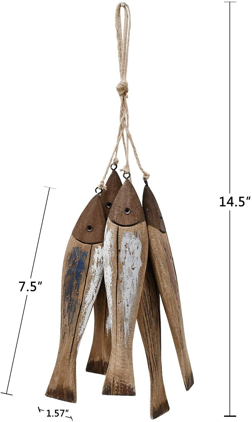 Set of 5 Wood Fish Decor Wall Hanging Wood Fish Decorations Nautical Ornaments