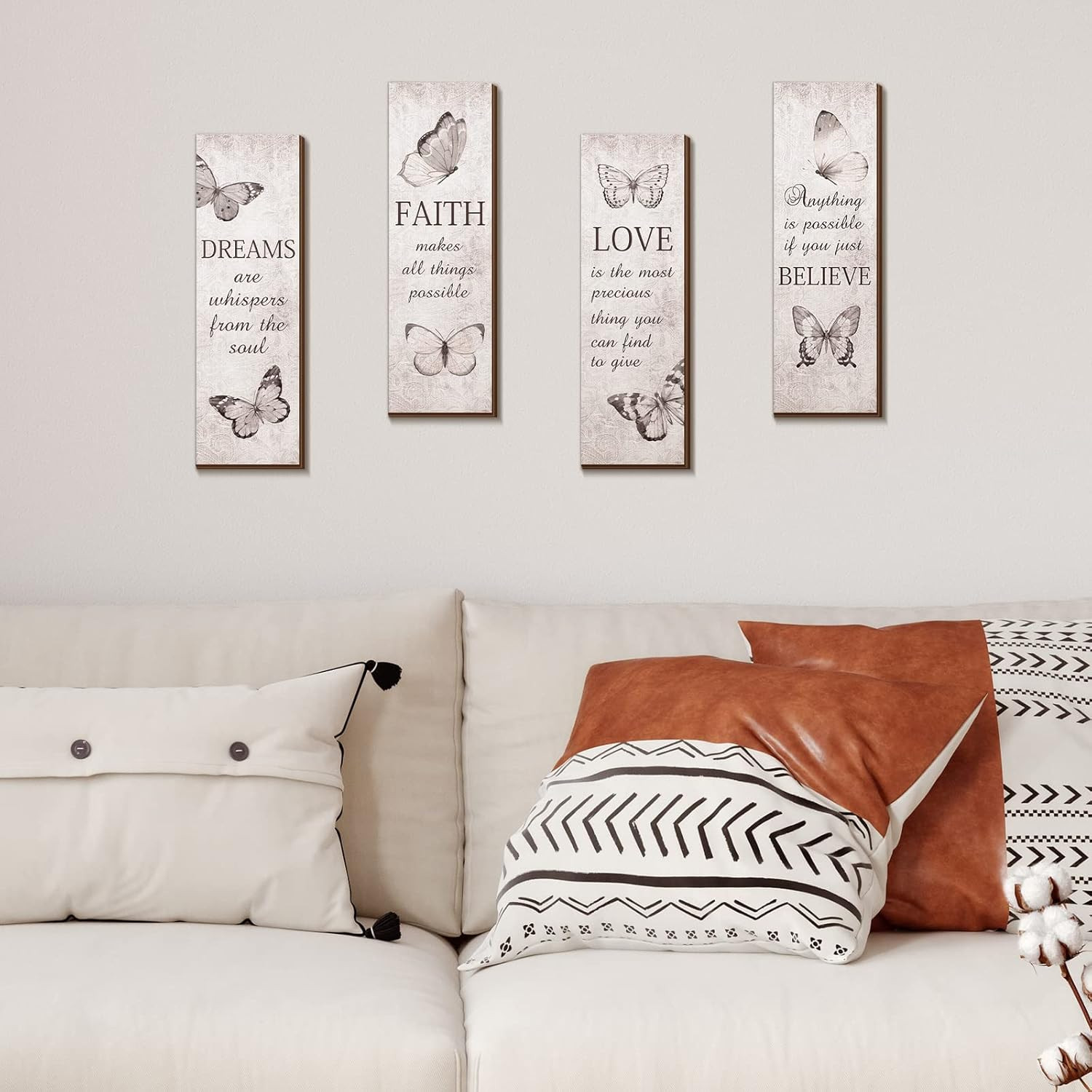 Qunclay 4 Pcs Butterfly Wall Decor 11 x 4 Inch Believe Faith Dream Love Inspi…