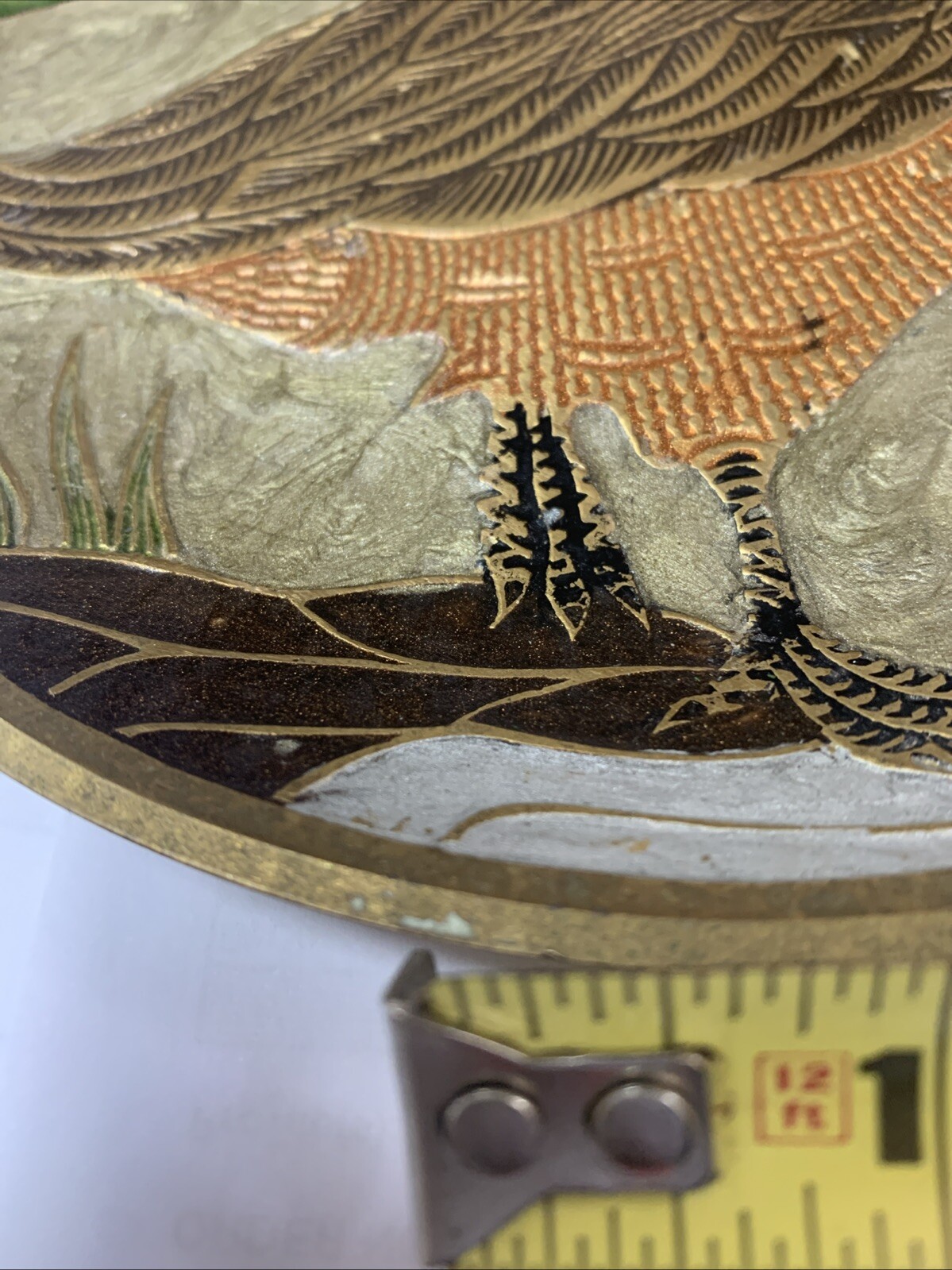 Vintage Brass Enamel Painted Bird Decorative Wall Plate Made In India