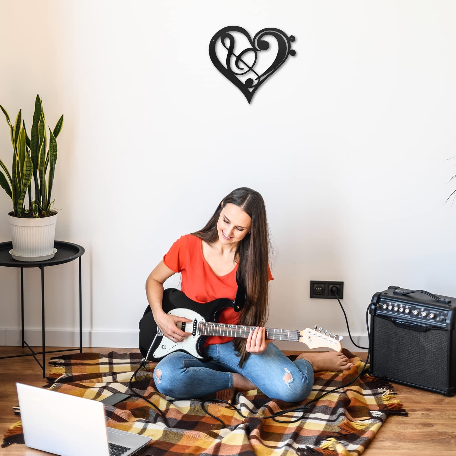 Zhengmy Heart Metal Music Wall Decor Musical Notes 11.4″L x 10.6″W, black