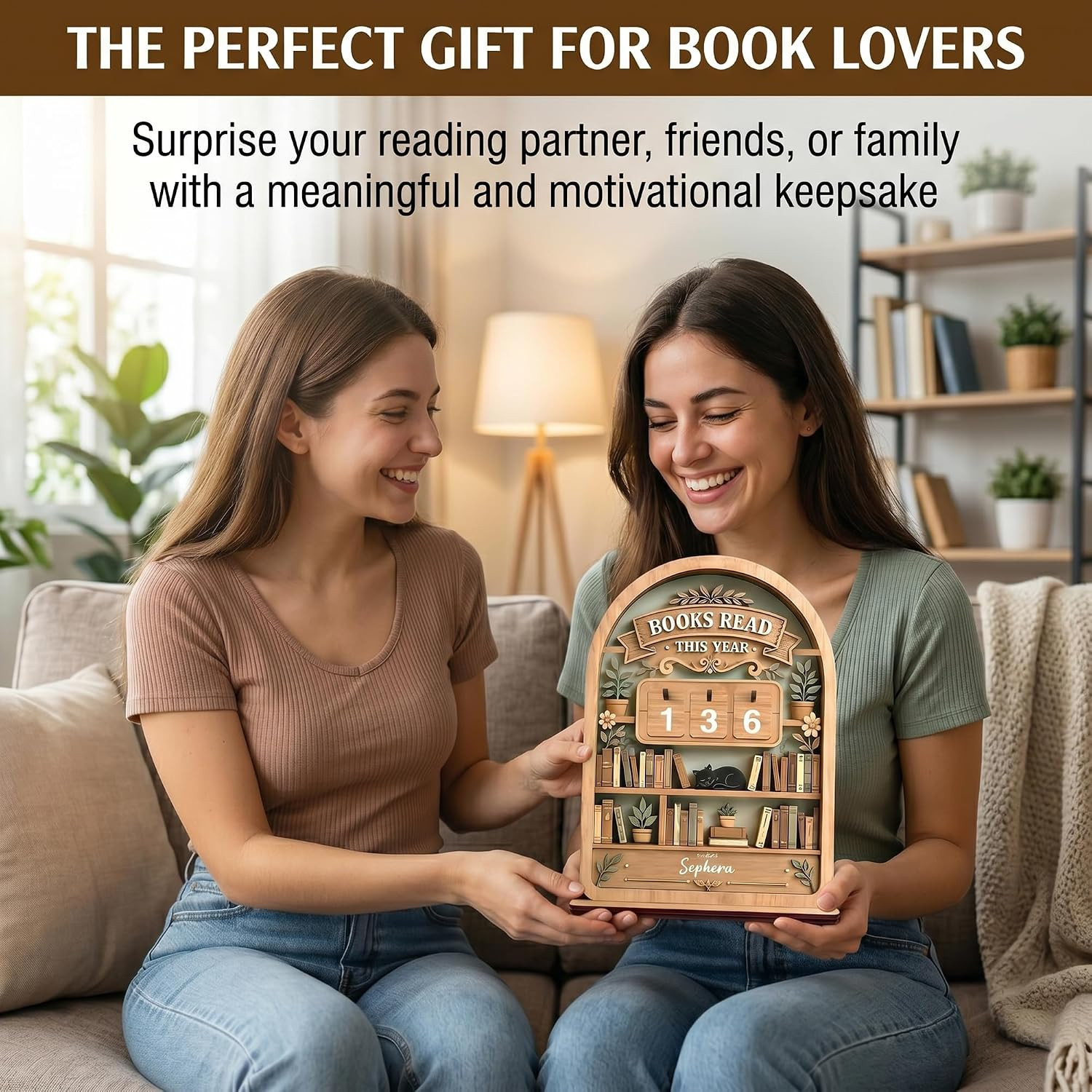 Books Read This Year Tracker Sign – Wooden Reading Counter Shelf Decor, Thoughtf