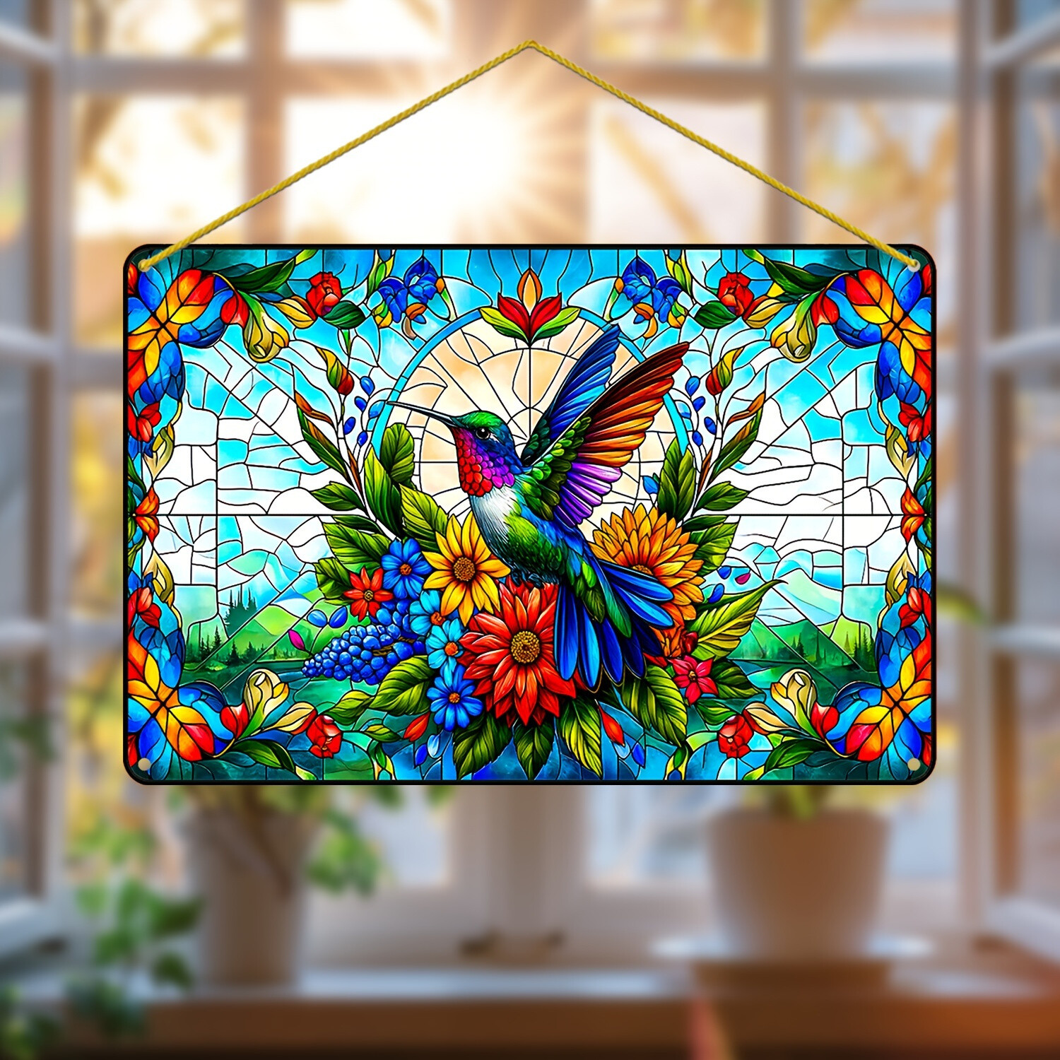 Hummingbirds and Flowers Garden Window Decorations Hanging Decorative Wall Signs